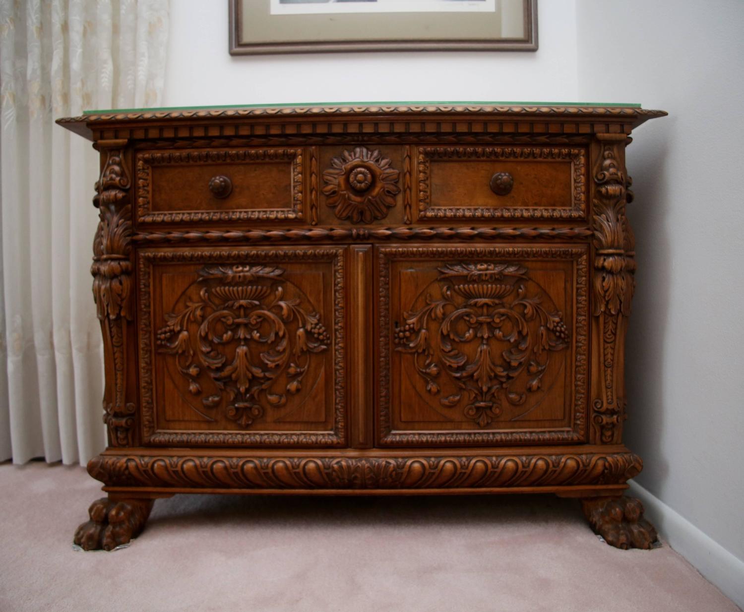 Antique Italian Baroque Carved Wood Small Credenza Sideboard Server at 1stdibs