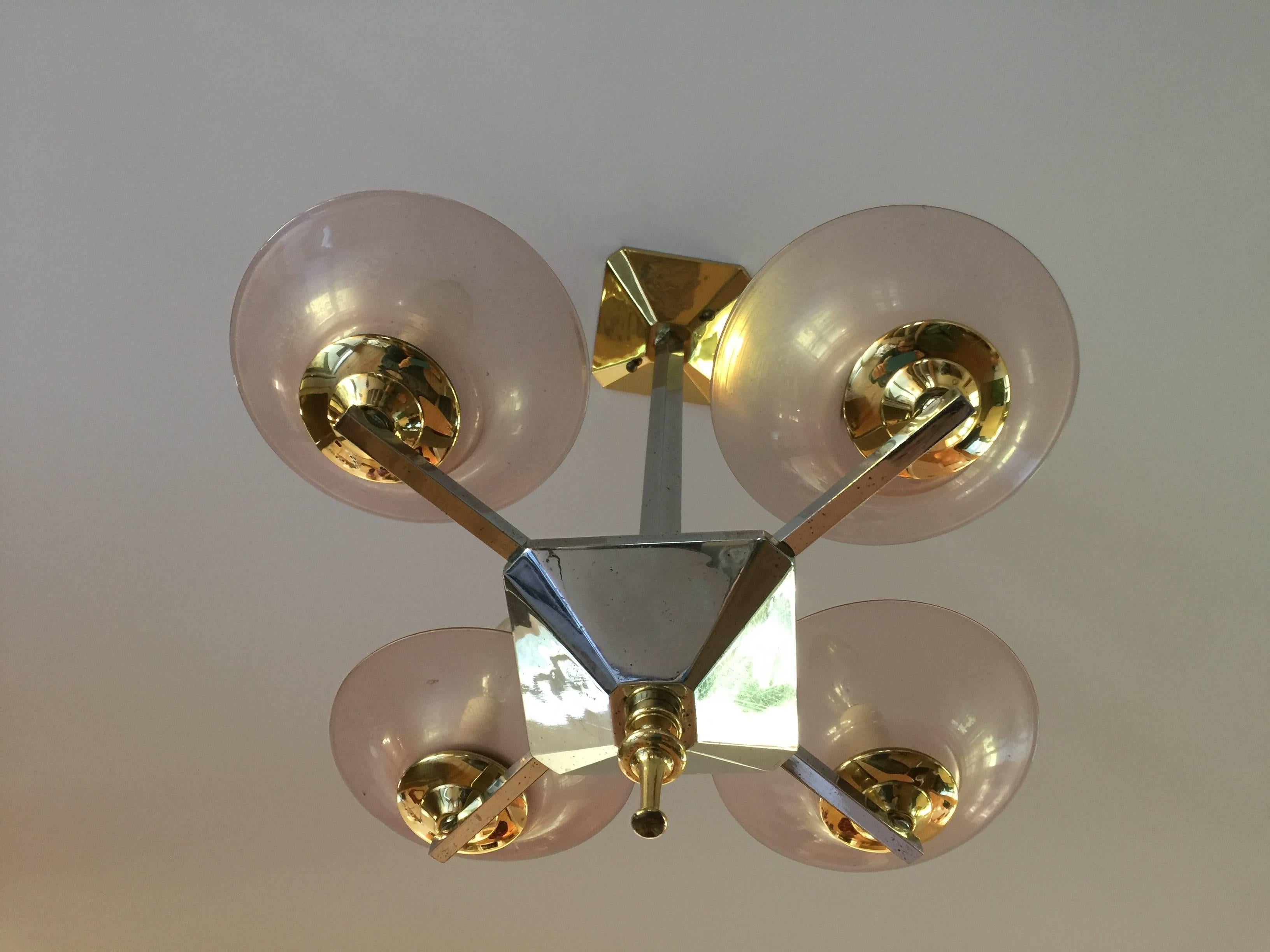 Brass and Chrome Depression Glass Foyer Small Modern Chandelier 1