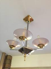 Brass and Chrome Depression Glass Foyer Small Modern Chandelier