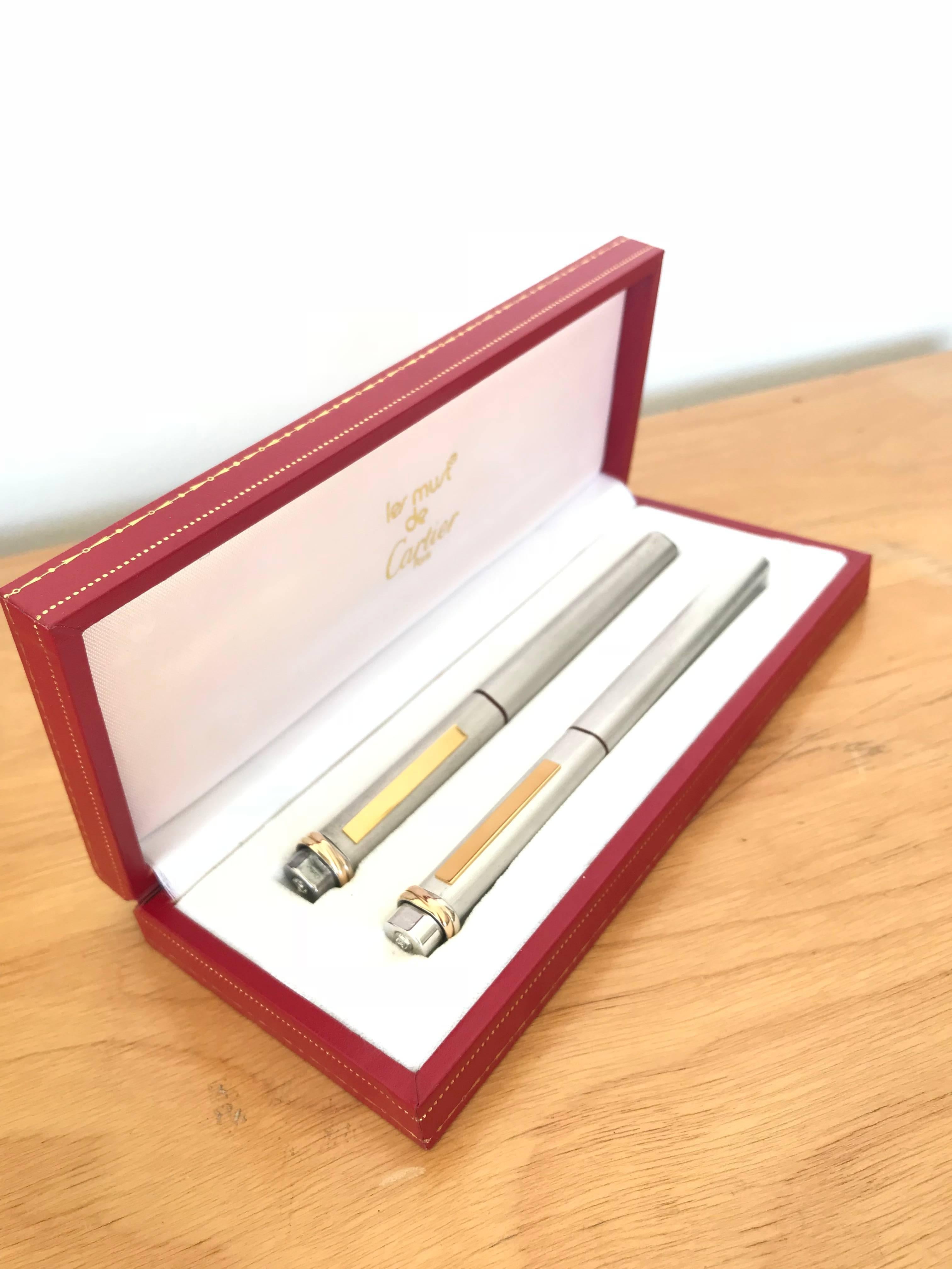 Two Vendome Cartier Vintage Gold Sterling Fountain Pens In Excellent Condition In St. Louis, MO