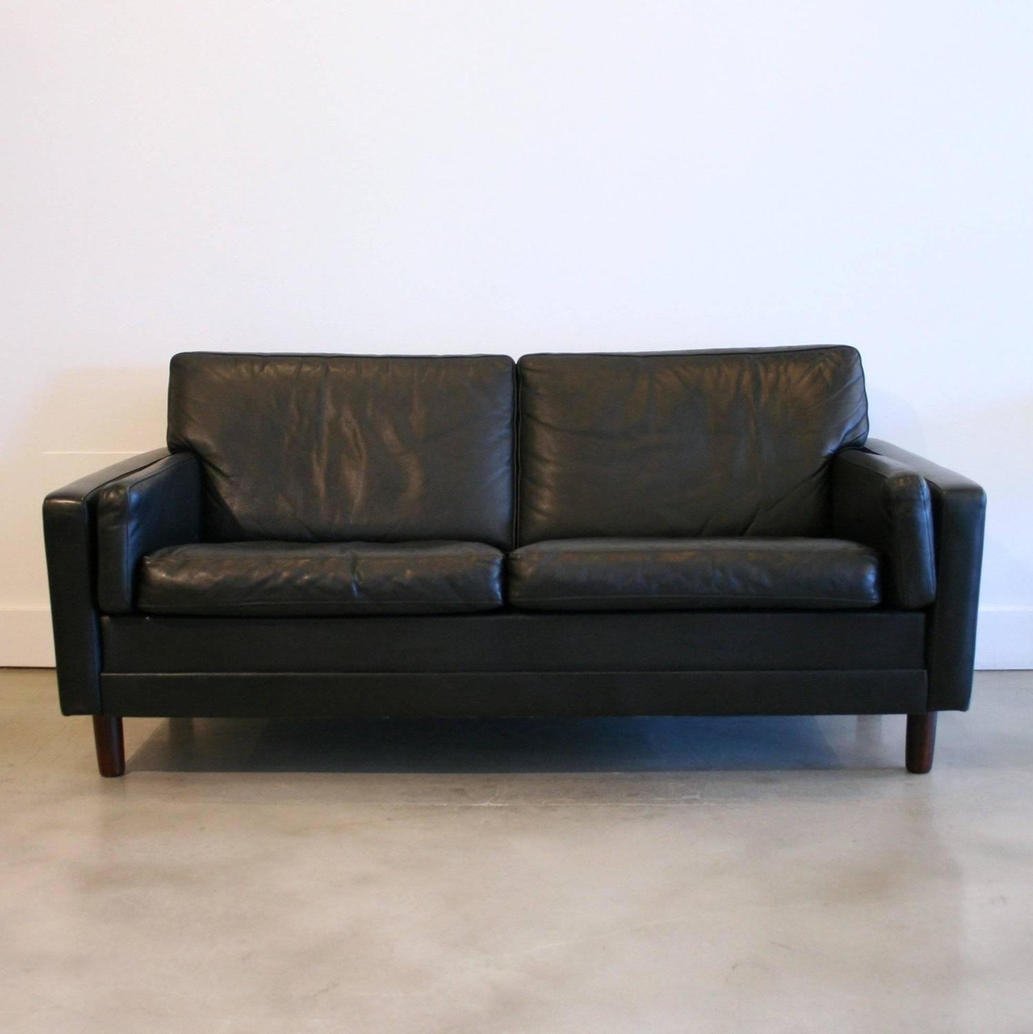 Vintage Danish Black Leather Sofa For Sale at 1stdibs
