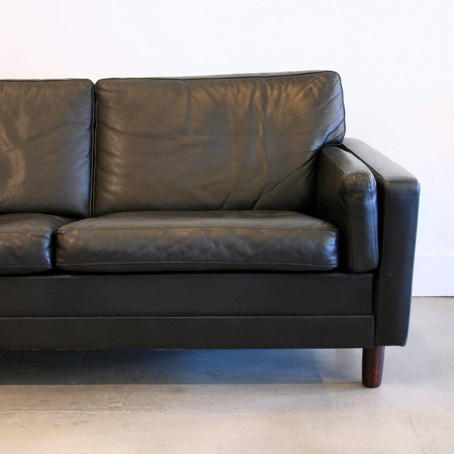 Vintage Danish Black Leather Sofa For Sale at 1stdibs