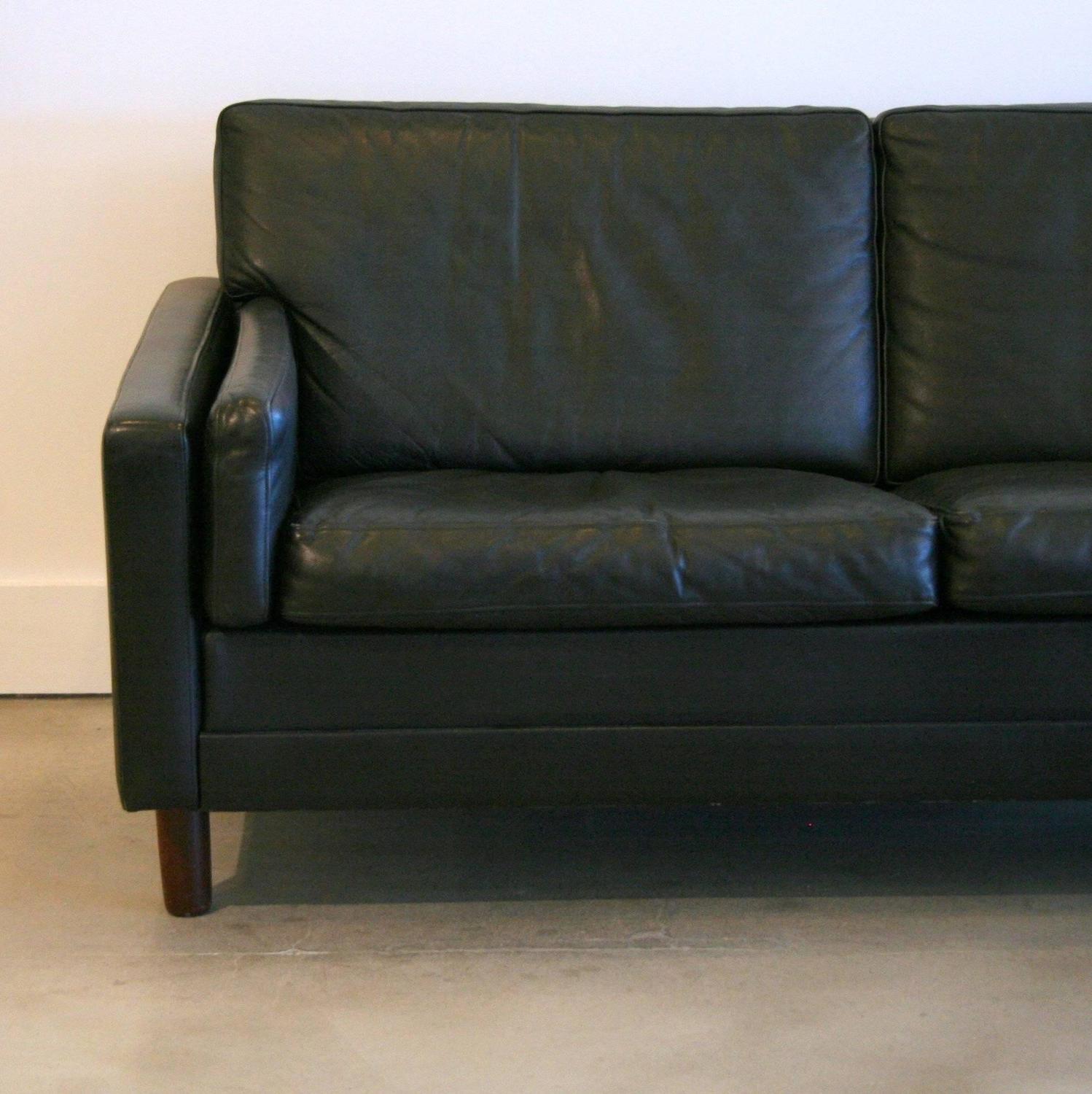 Vintage Danish Black Leather Sofa For Sale at 1stdibs