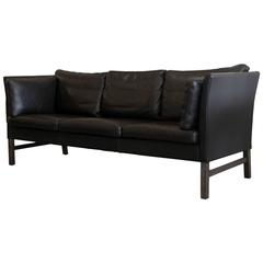 Vintage Danish Dark Brown Leather Sofa