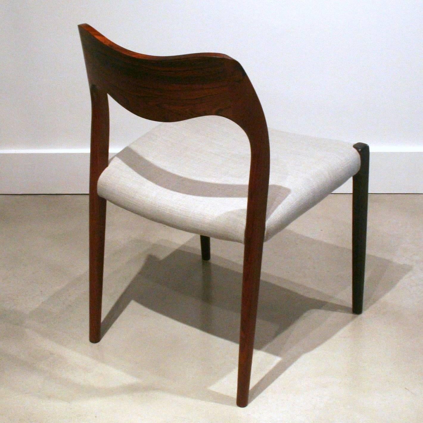 Scandinavian Modern Set of 6 Vintage Rosewood Model 71 Dining Chairs by N.O. Moller For Sale