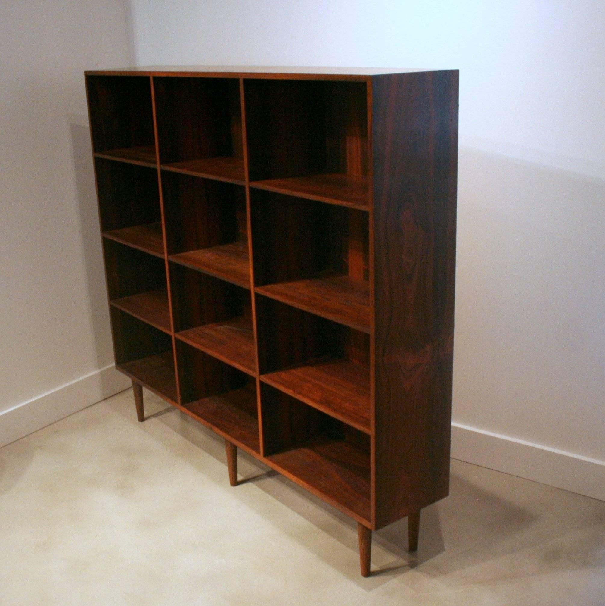 Vintage Danish Rosewood Wide Bookcase In Excellent Condition In Vancouver, BC