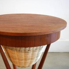 Vintage Danish Teak Accent Table with Cane Basket
