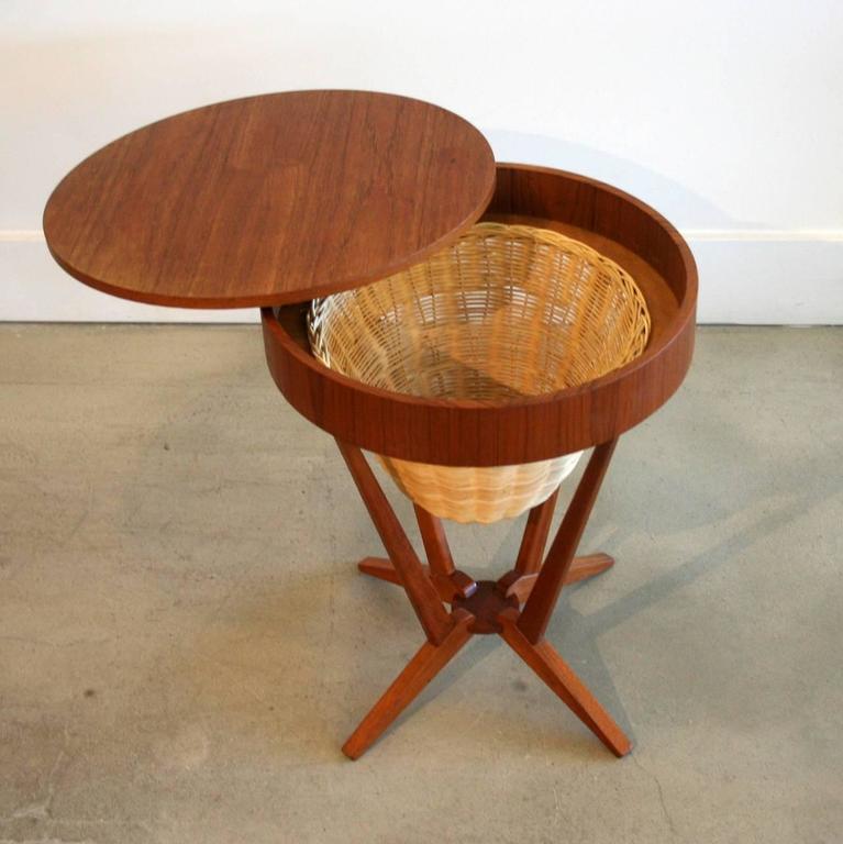 Vintage Danish Teak Accent Table with Cane Basket at 1stdibs
