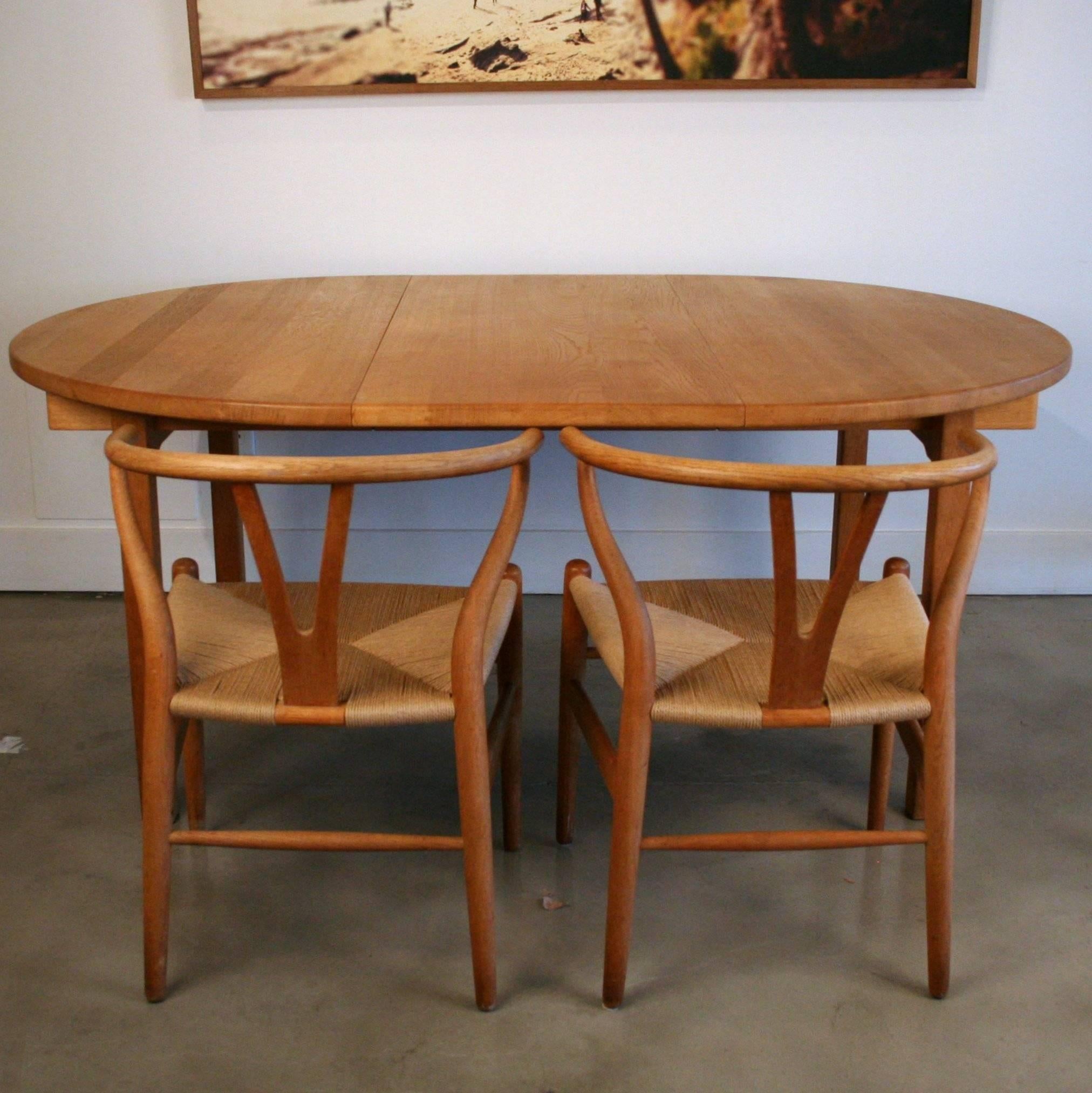 Scandinavian Modern Vintage Danish Solid Oak Round Dining Table by Kurt Osterberg For Sale