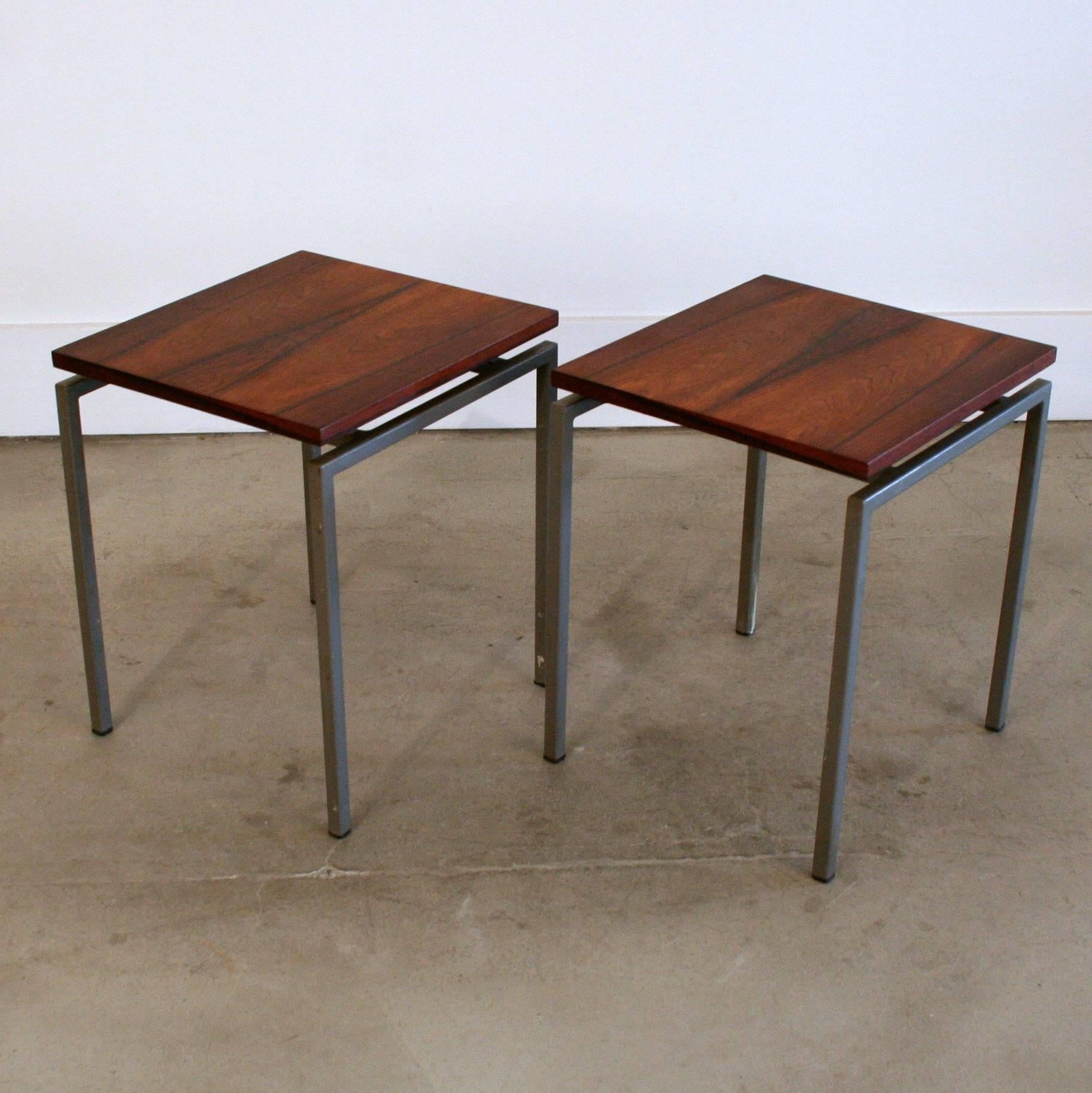Vintage Danish Rosewood + Metal Frame Nesting Tables S/3 For Sale 2