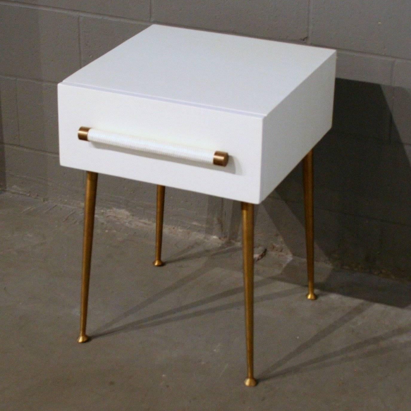 Mid-20th Century Vintage Inspired White and Brass Nightstand