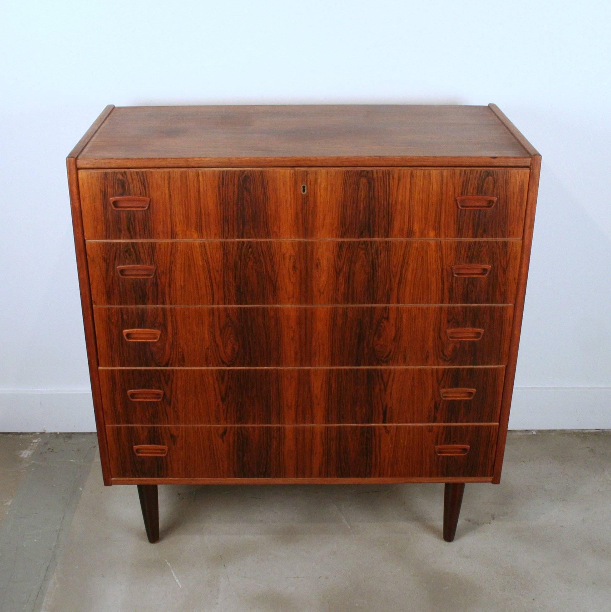 Scandinavian Modern Vintage Danish Five-Drawer Rosewood Dresser For Sale