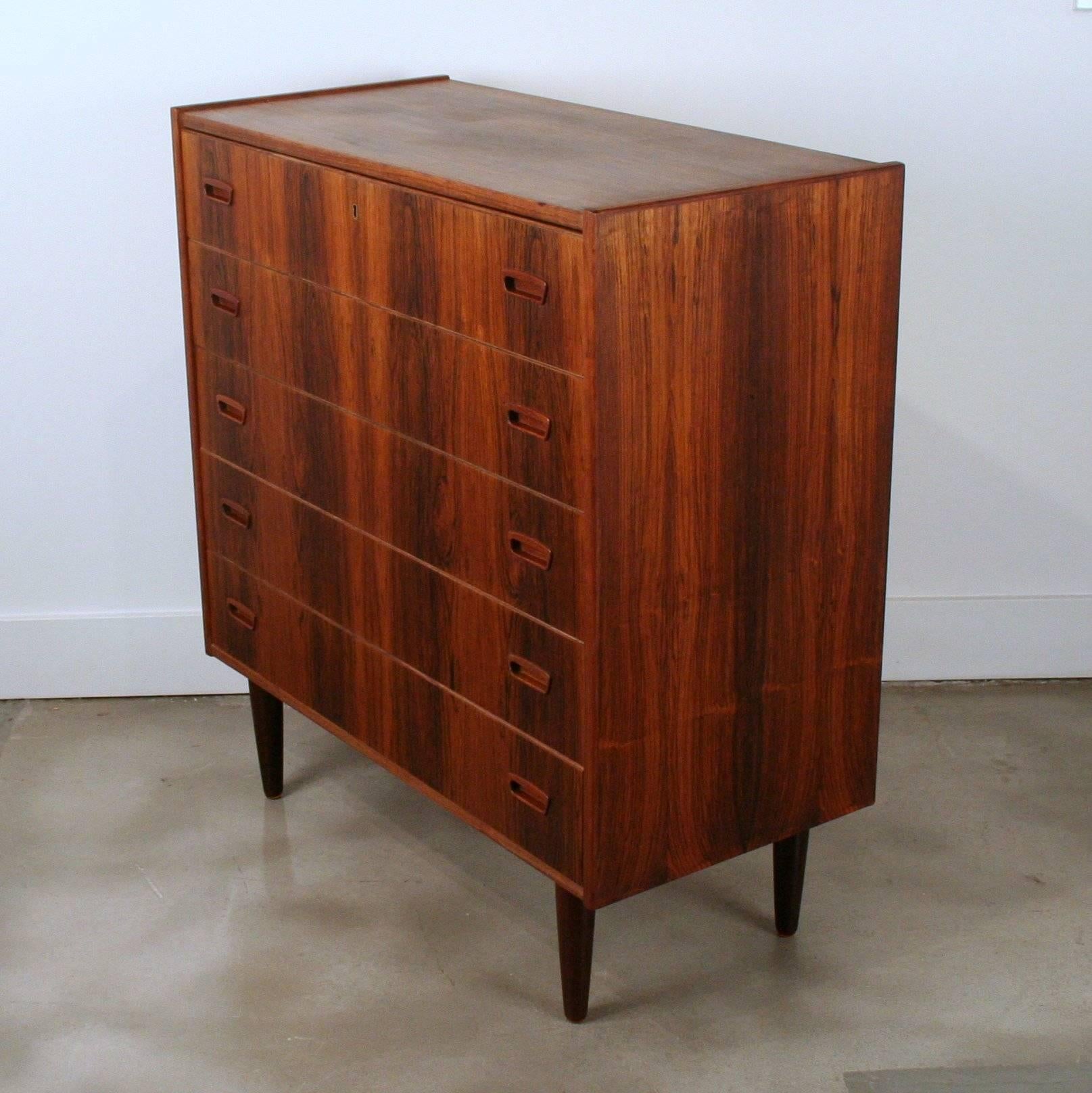 Vintage Danish Five-Drawer Rosewood Dresser In Excellent Condition For Sale In Vancouver, BC
