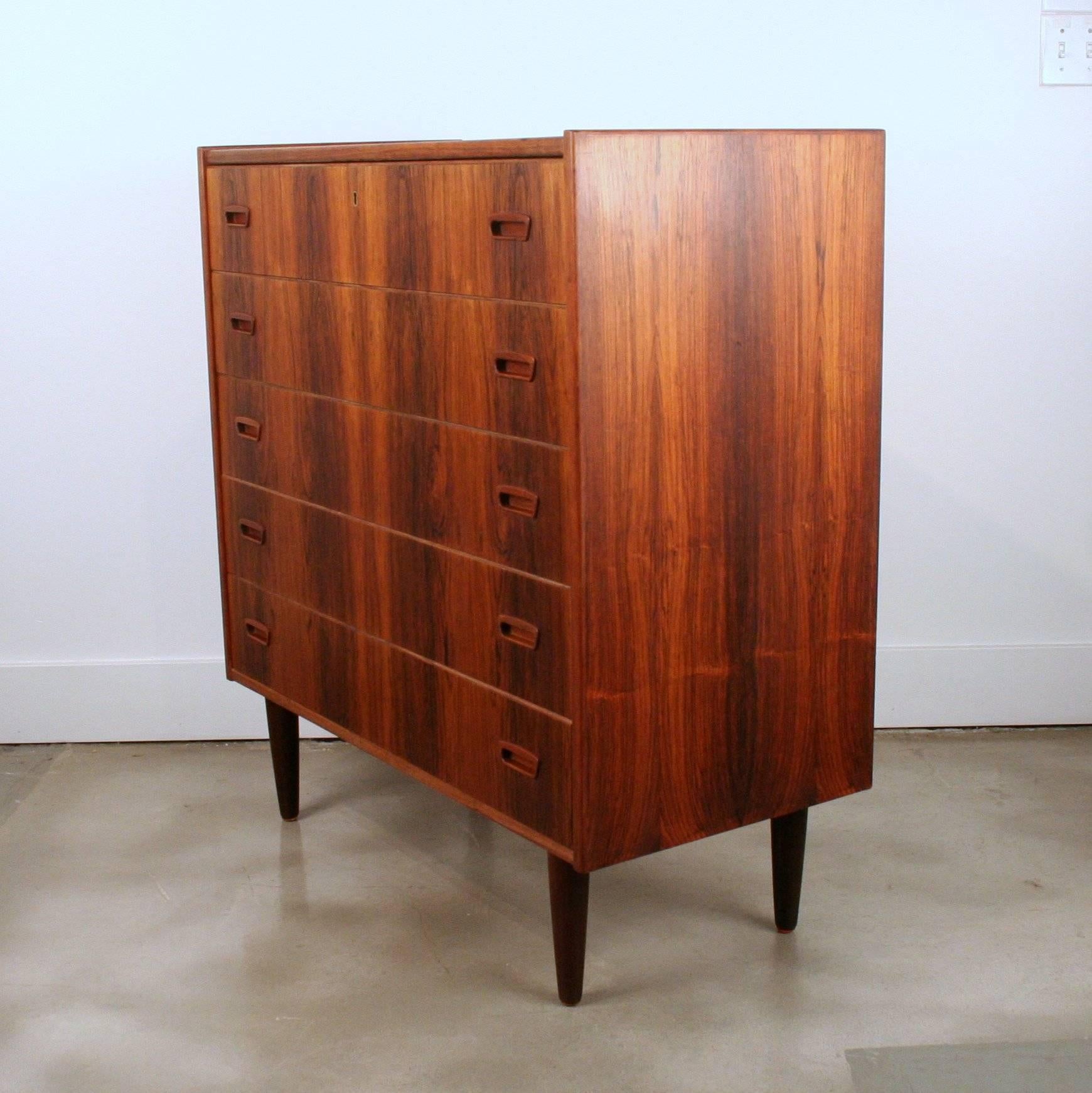 Vintage Danish Five-Drawer Rosewood Dresser For Sale 2