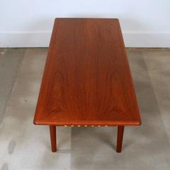 Vintage Danish Teak Coffee Table with Cane Shelf