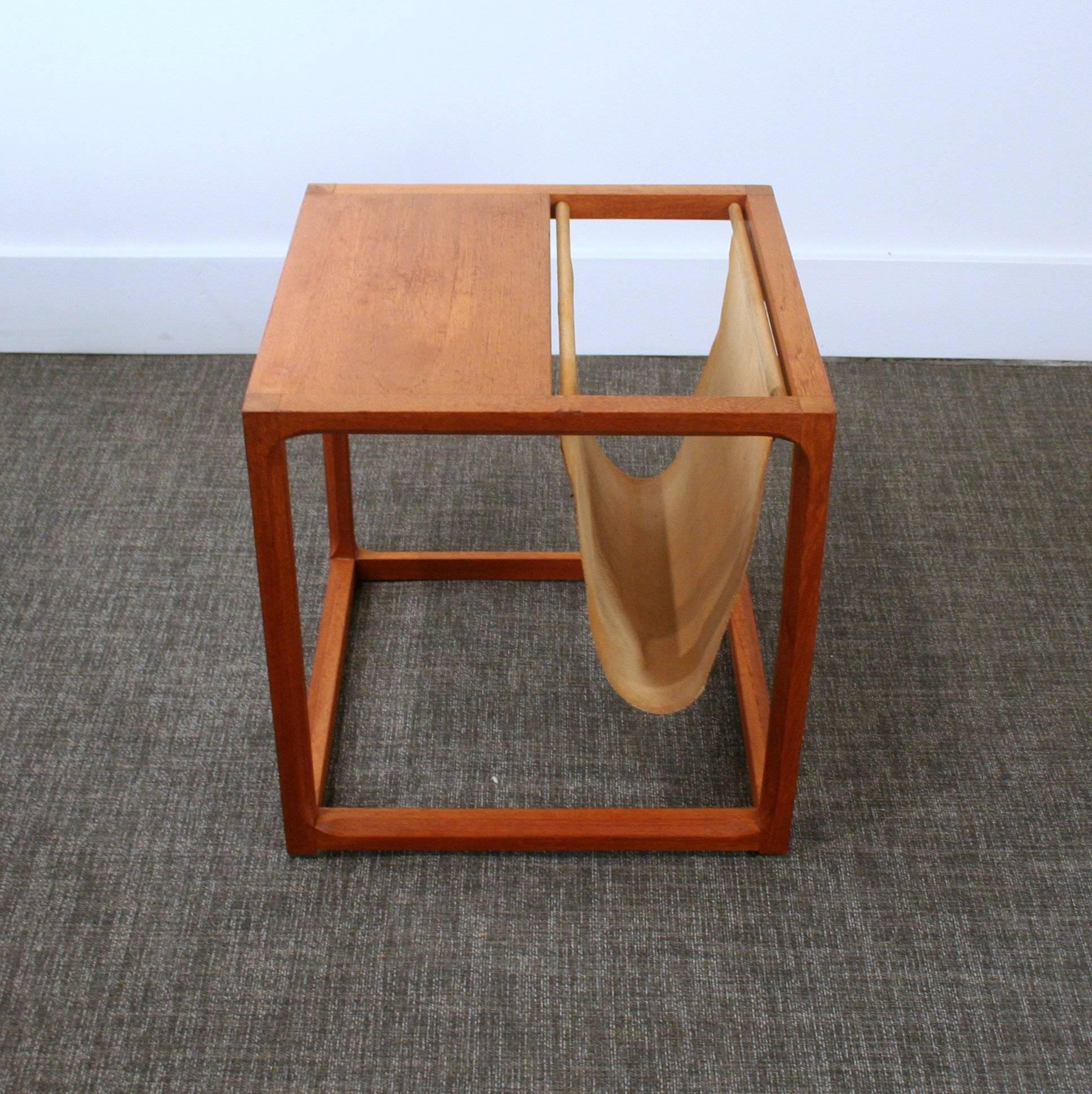 Vintage Danish Teak Side Table with Magazine Rack In Excellent Condition In Vancouver, BC