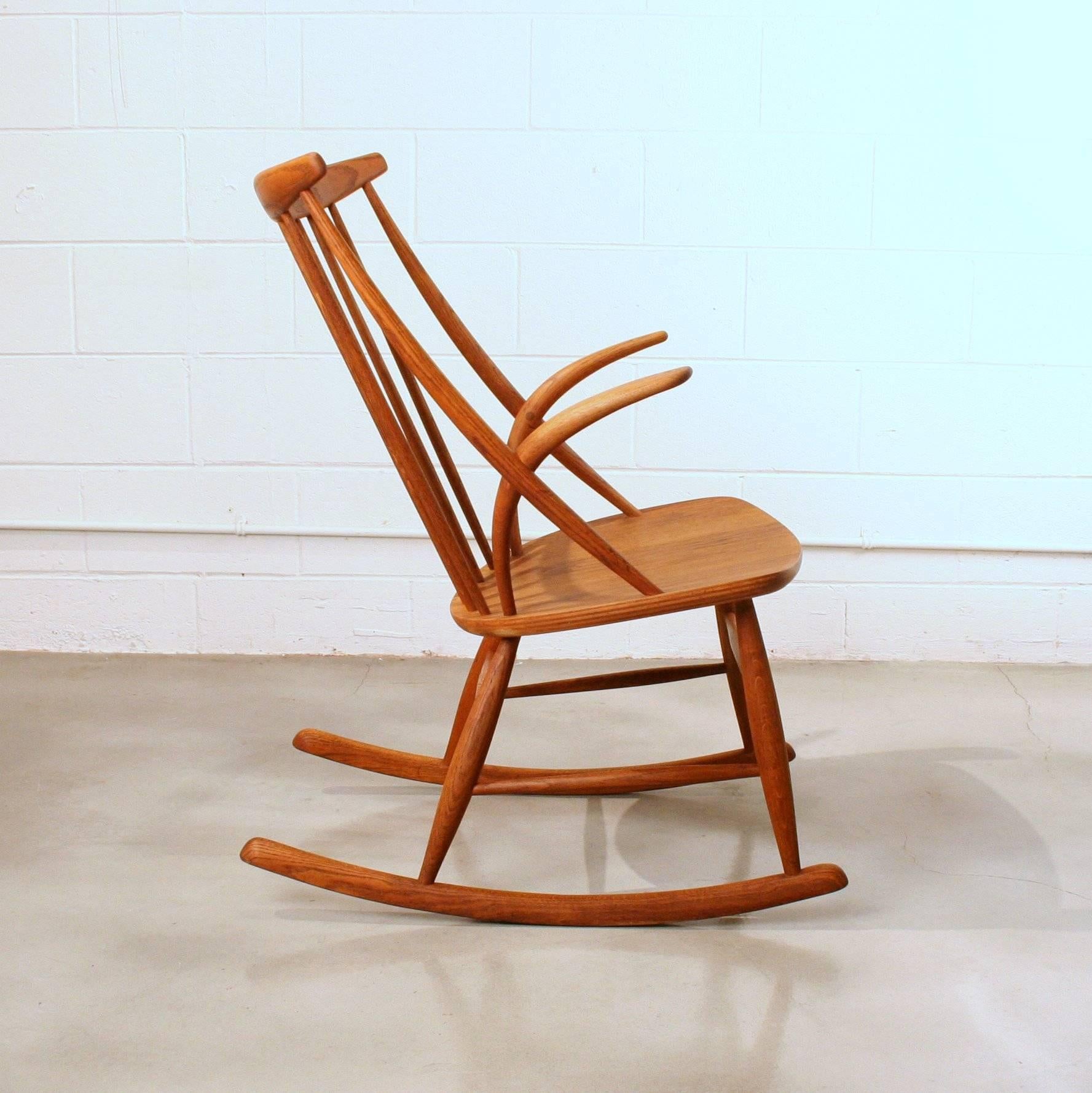 Scandinavian Modern Vintage Danish Oak Rocking Chair by Illum Wikkelsoe