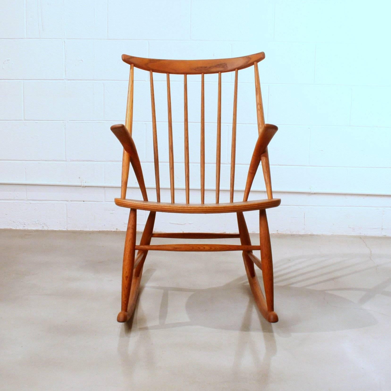 Mid-20th Century Vintage Danish Oak Rocking Chair by Illum Wikkelsoe