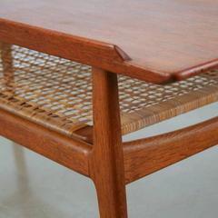 Vintage Danish Teak Coffee Table with Cane Shelf