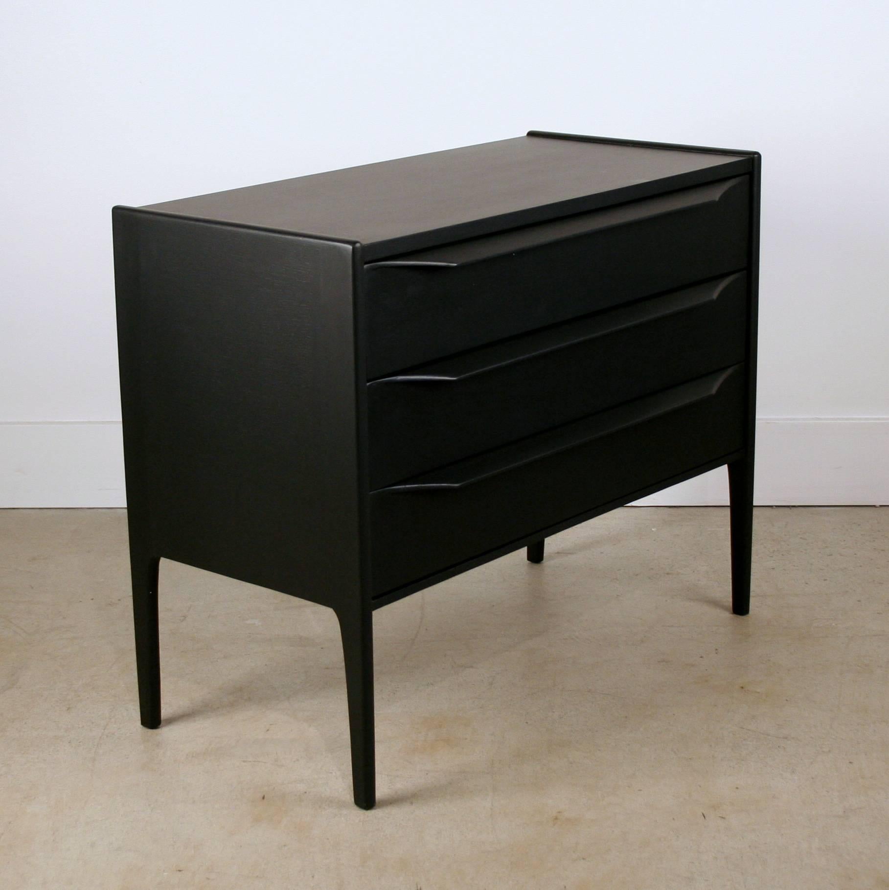 Scandinavian Modern Large Black Three-Drawer Bedside Dresser For Sale