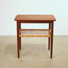 Vintage Danish Teak and Cane Side Table