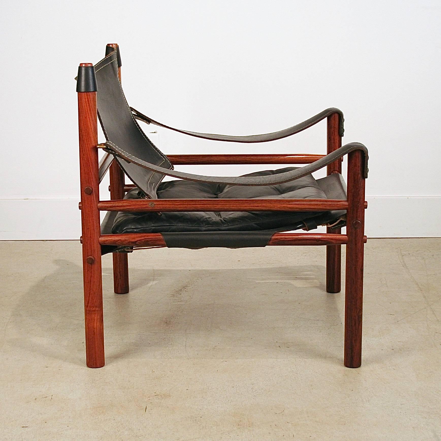 Scandinavian Modern Vintage Danish Rosewood and Leather Safari Chair by Arne Norell For Sale