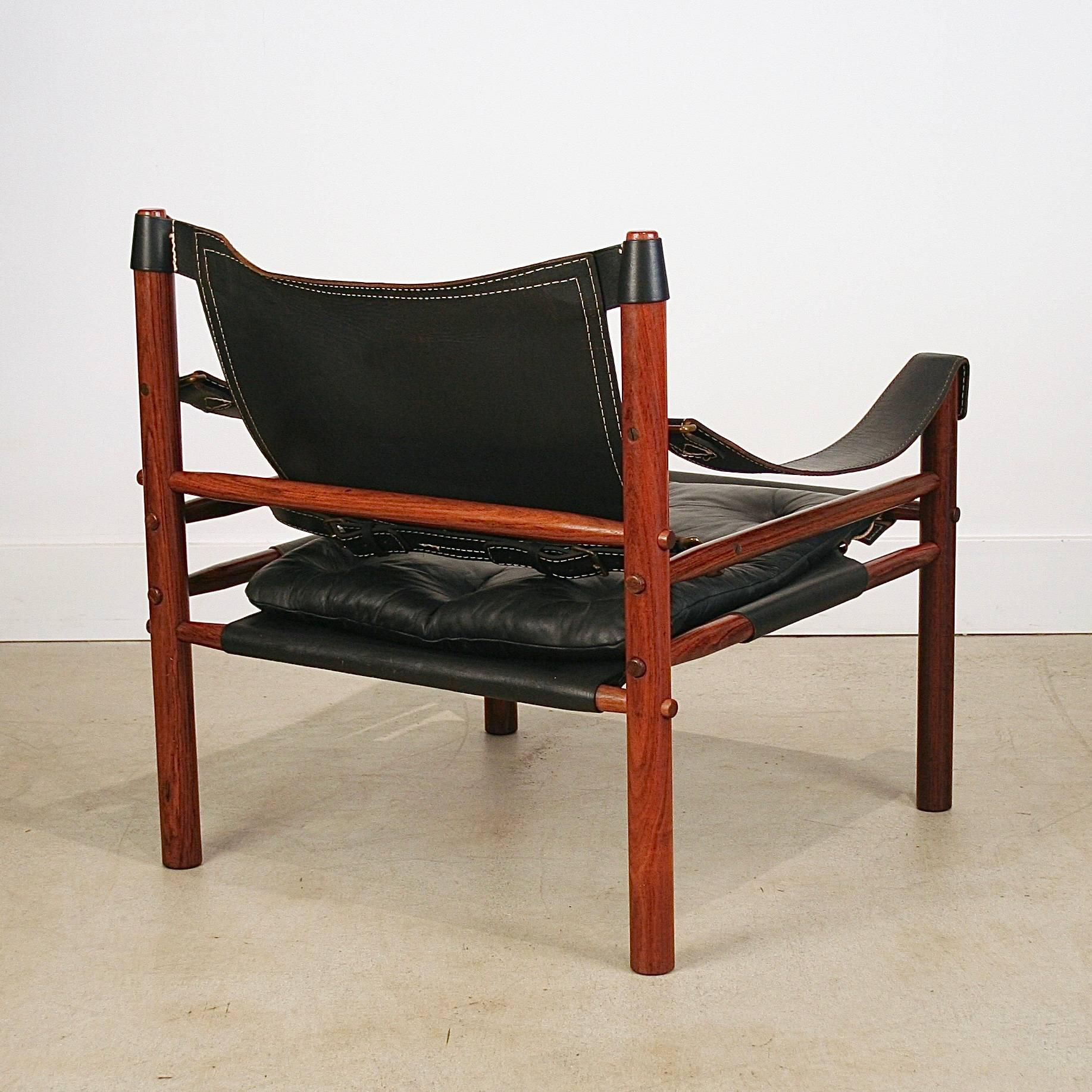Vintage Danish Rosewood and Leather Safari Chair by Arne Norell For Sale 2