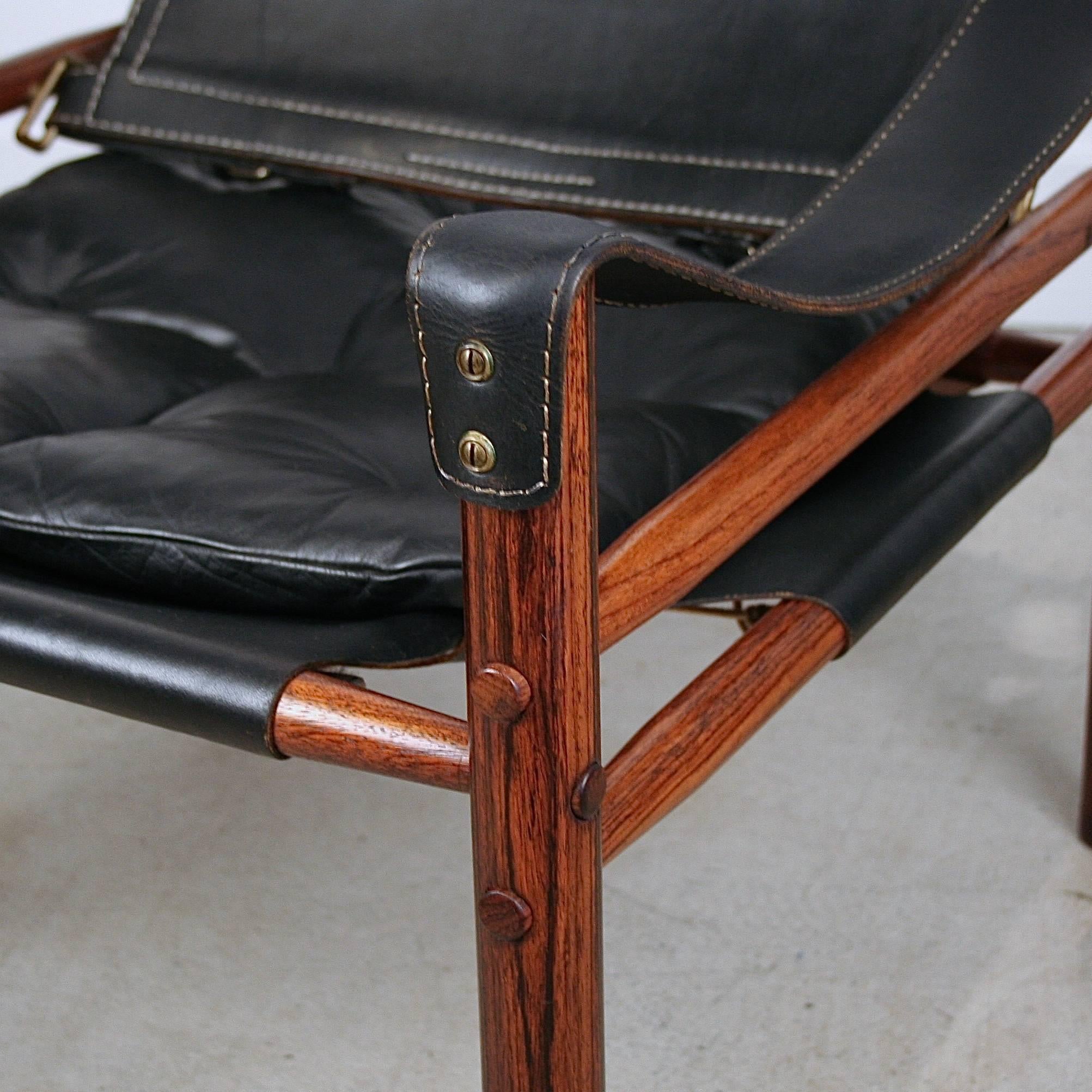 Vintage Danish Rosewood and Leather Safari Chair by Arne Norell For Sale 3