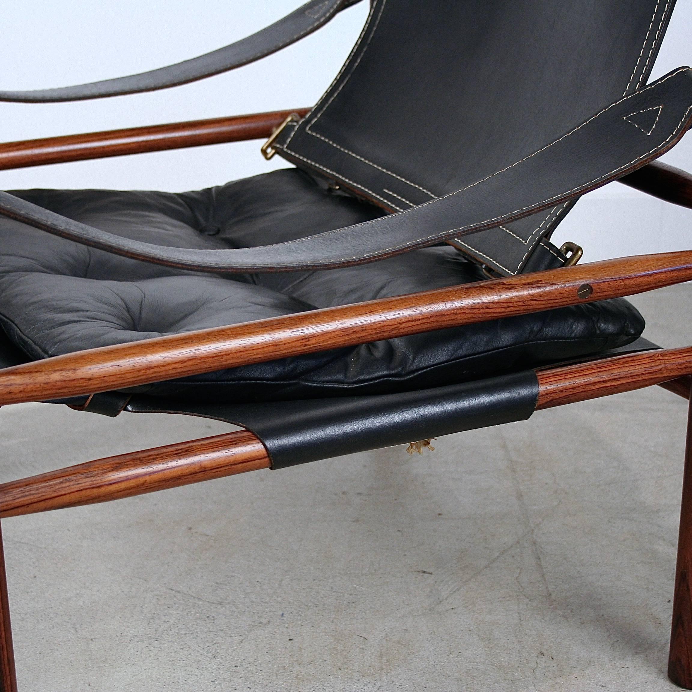 Vintage Danish Rosewood and Leather Safari Chair by Arne Norell For Sale 5