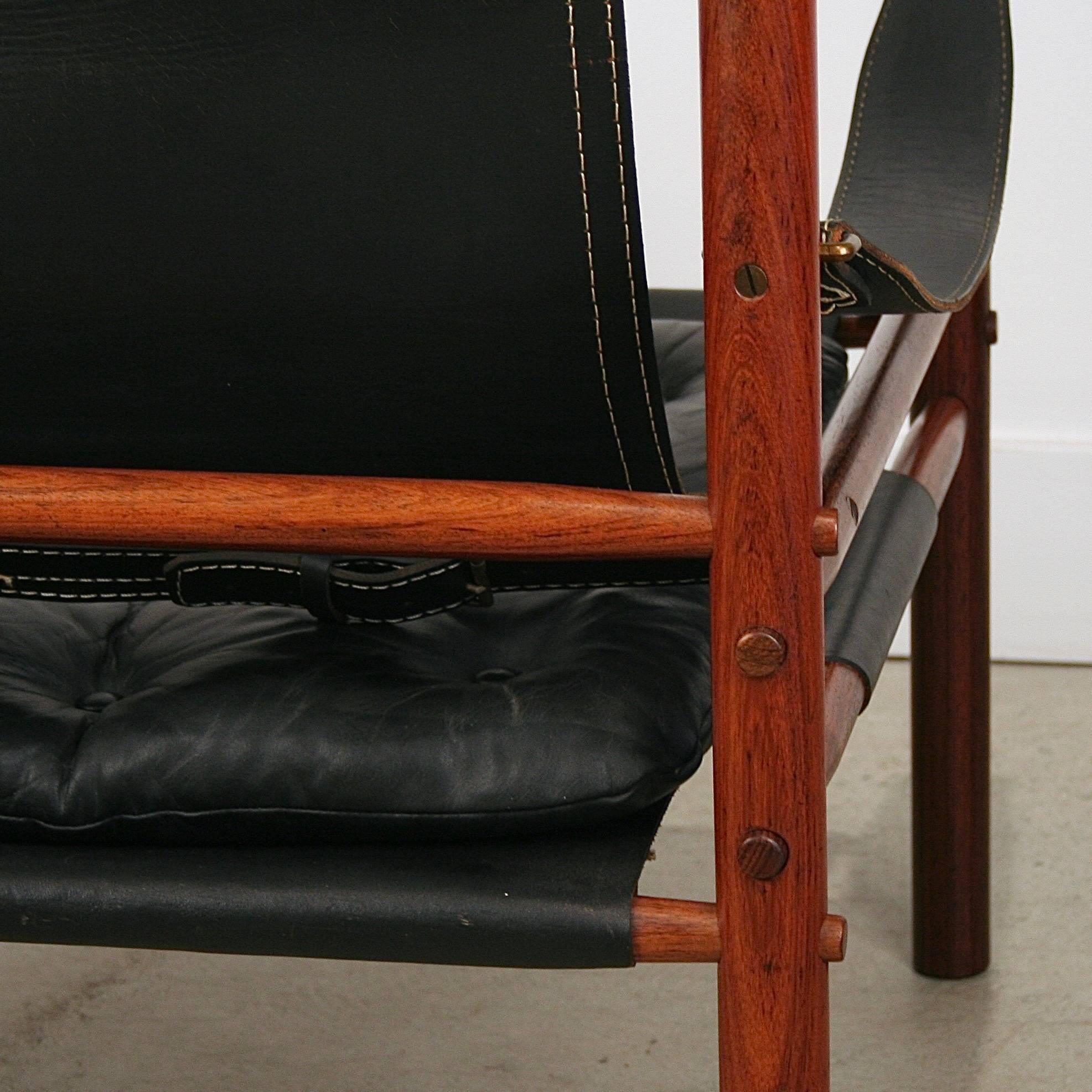 Vintage Danish Rosewood and Leather Safari Chair by Arne Norell For Sale 4