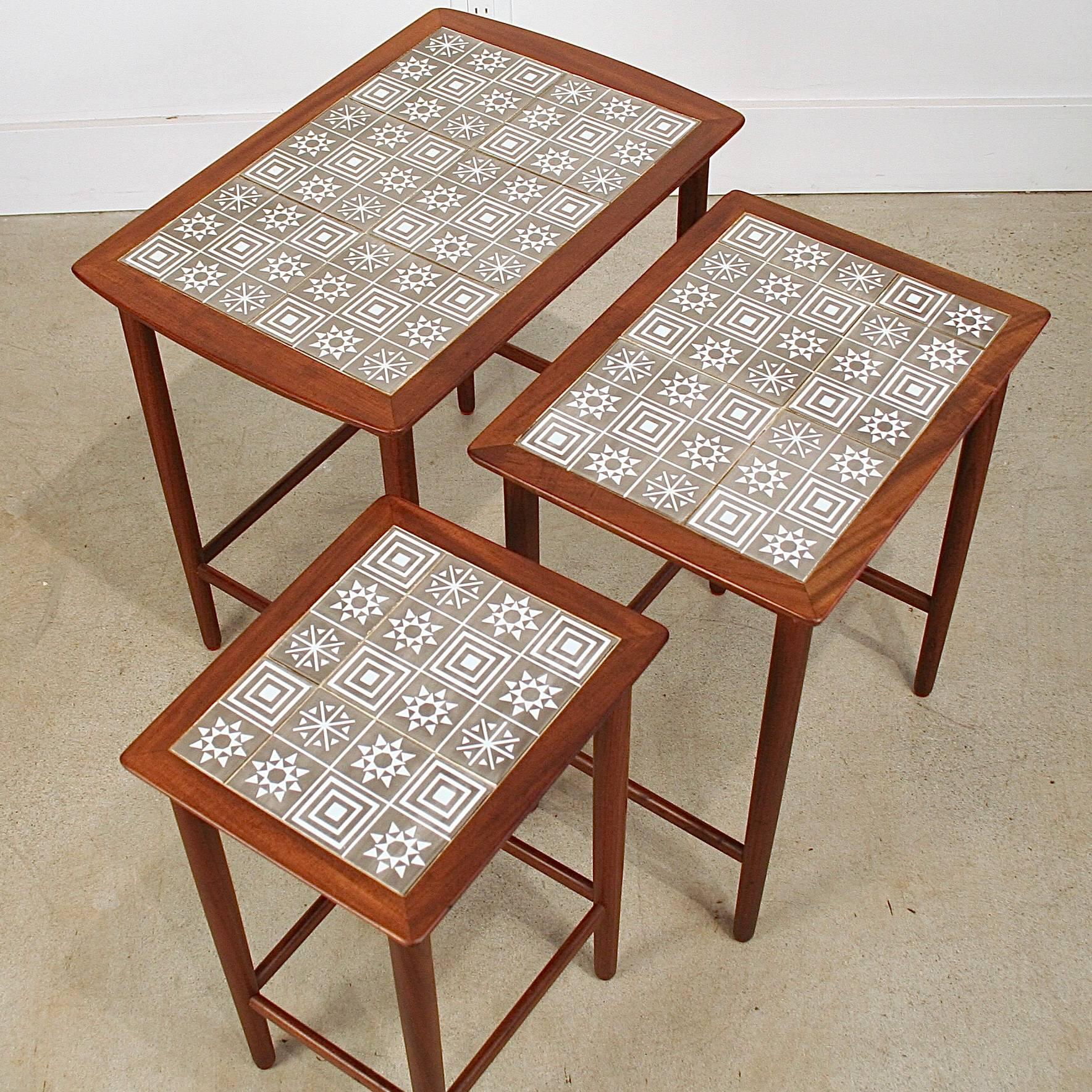 Mid-20th Century Vintage Danish Walnut and Tile Nesting Tables