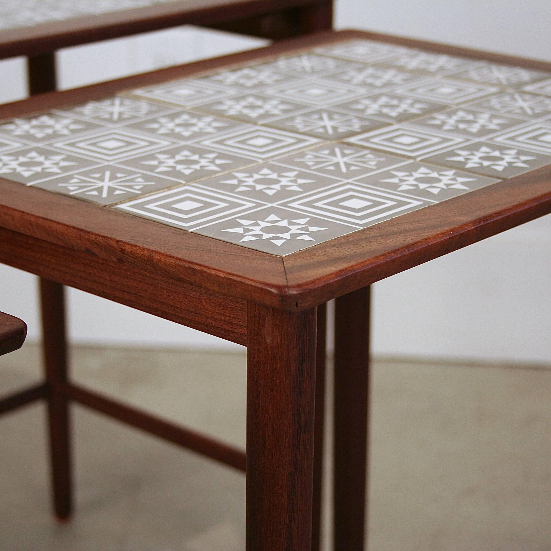 Vintage Danish Walnut and Tile Nesting Tables 1