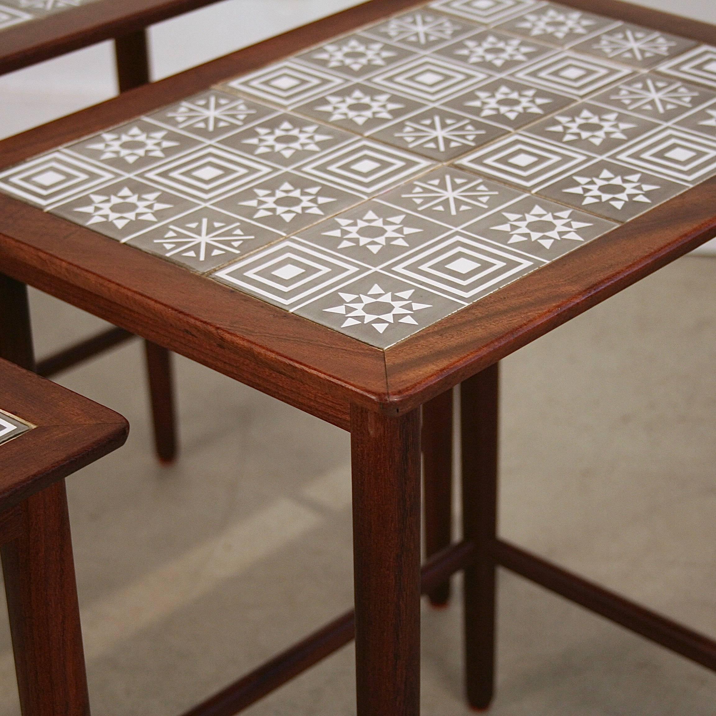 Vintage Danish Walnut and Tile Nesting Tables 3