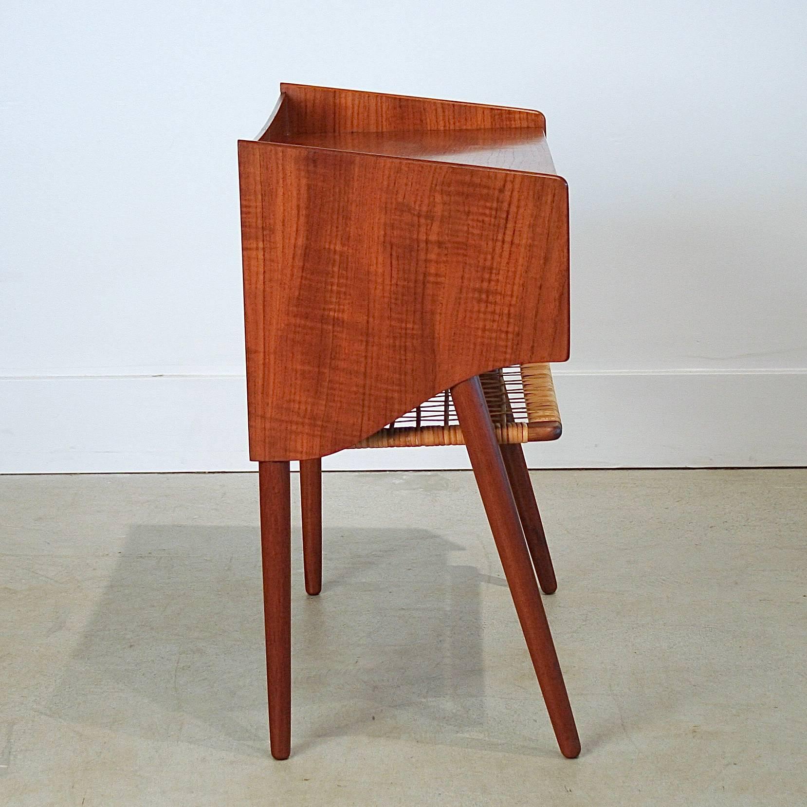 Vintage Danish Teak and Cane Side Table In Excellent Condition For Sale In Vancouver, BC