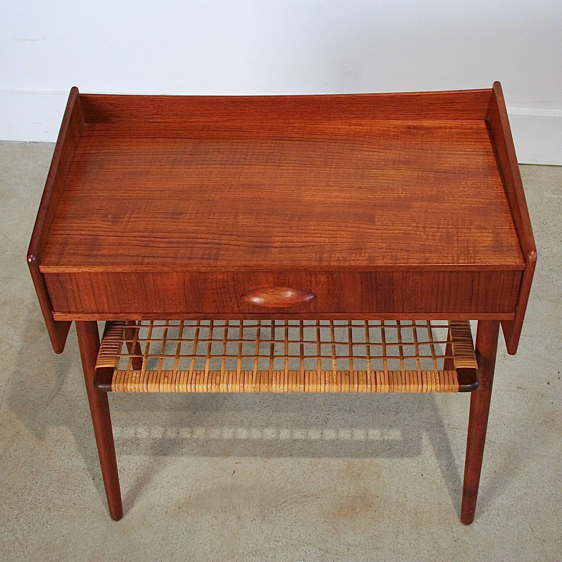 Mid-20th Century Vintage Danish Teak and Cane Side Table For Sale