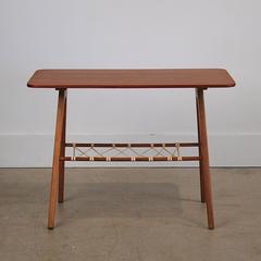 Vintage Danish Teak Side Table with Vinyl Chord Shelf