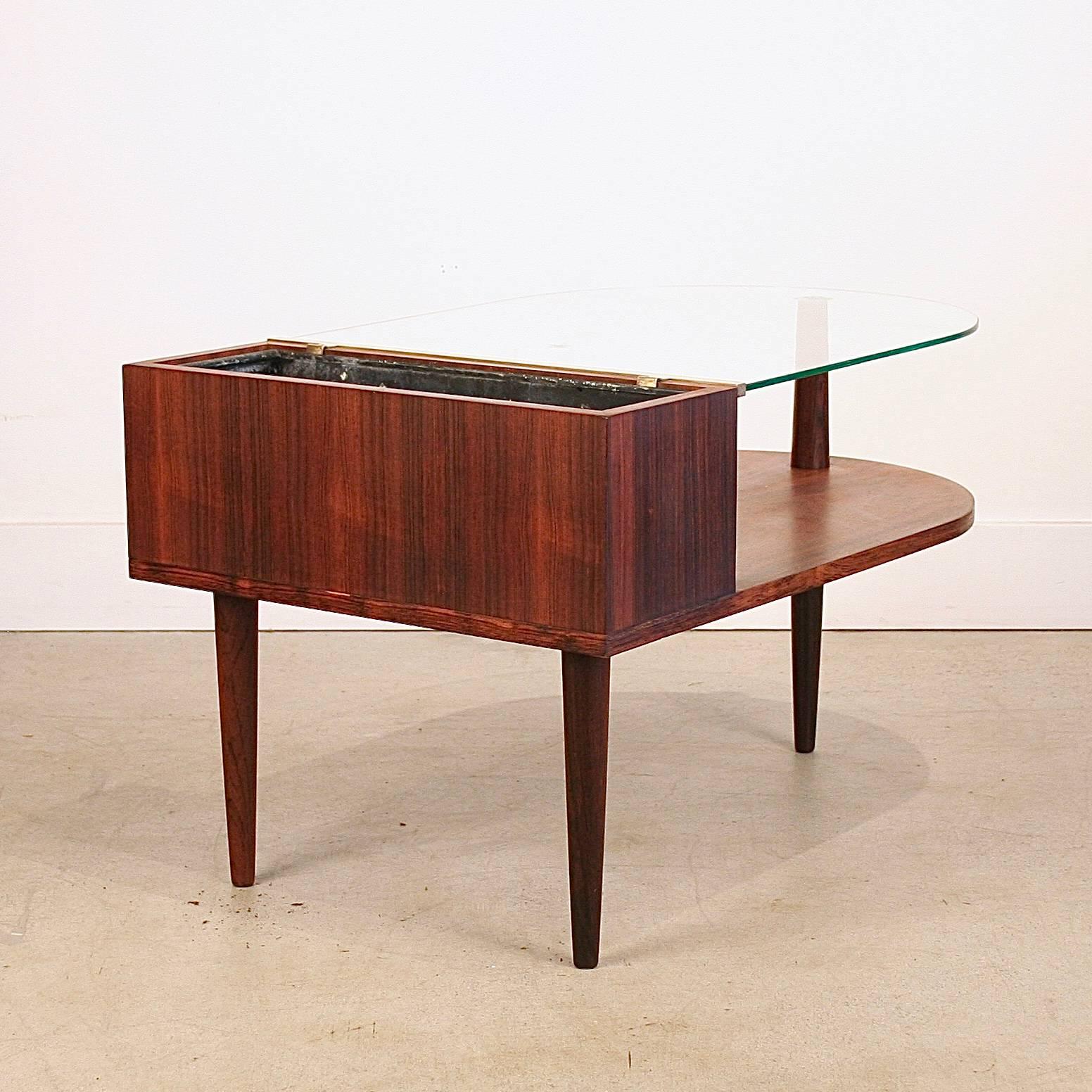 Scandinavian Modern Vintage Rosewood and Glass Planter Table For Sale