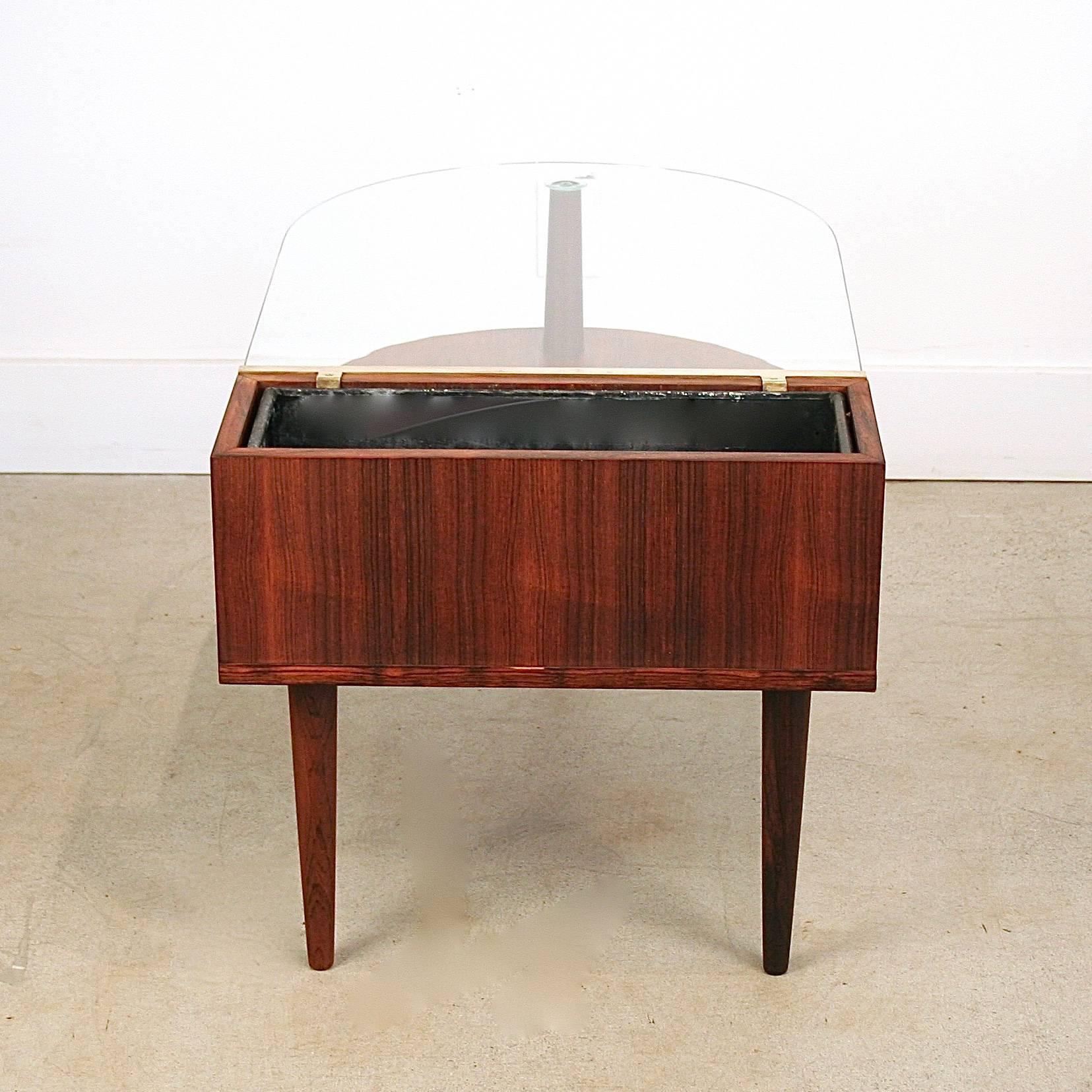 Danish Vintage Rosewood and Glass Planter Table For Sale