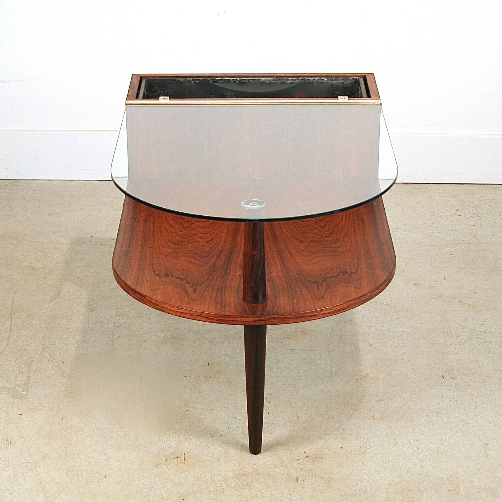 Vintage Rosewood and Glass Planter Table For Sale 3