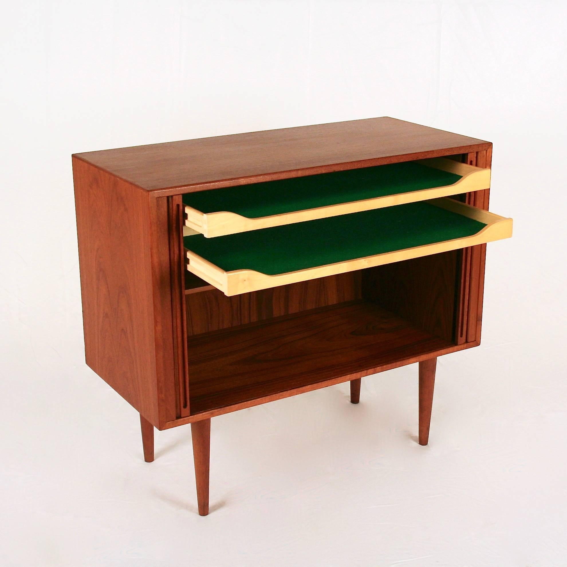 Vintage Danish Kai Kristiansen Teak Cabinet with Tambour Doors In Excellent Condition For Sale In Vancouver, BC