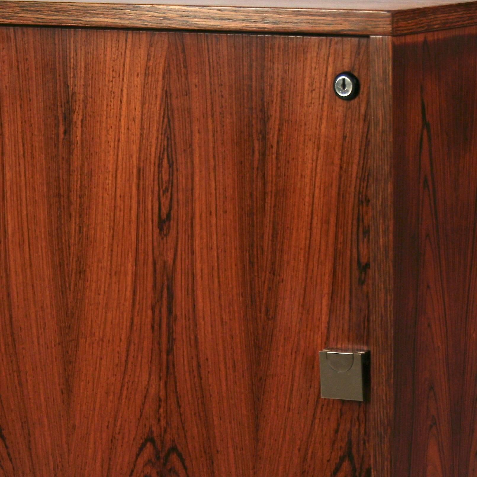 Scandinavian Modern Vintage Danish Rosewood Cabinet with Tambour Door For Sale
