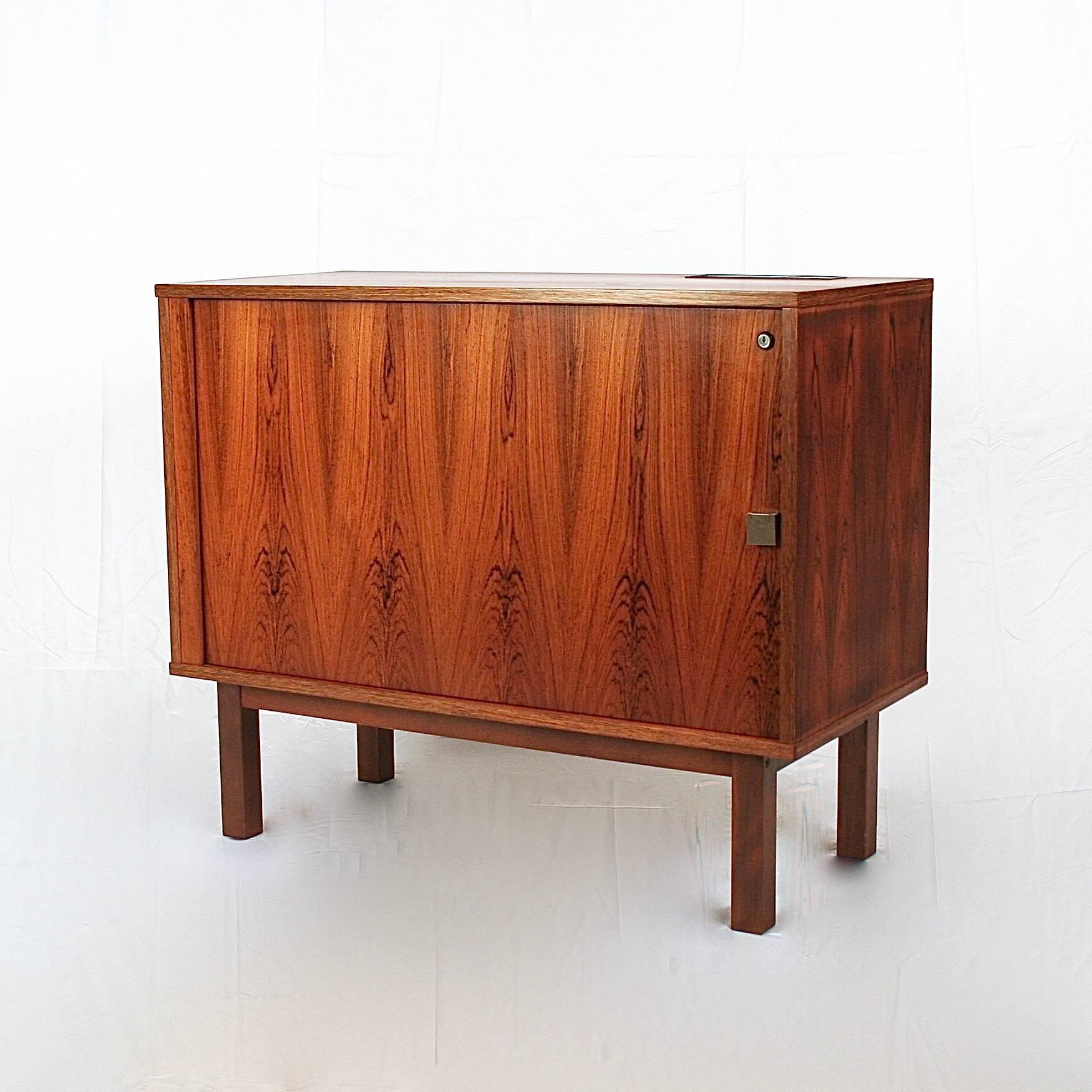 Vintage Danish Rosewood Cabinet with Tambour Door In Good Condition For Sale In Vancouver, BC