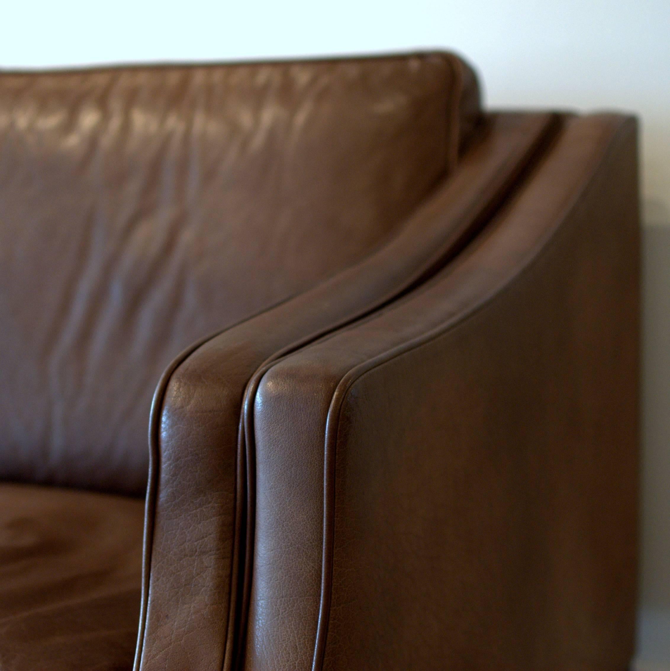 Vintage Danish Brown Leather Sofa In Excellent Condition In Vancouver, BC