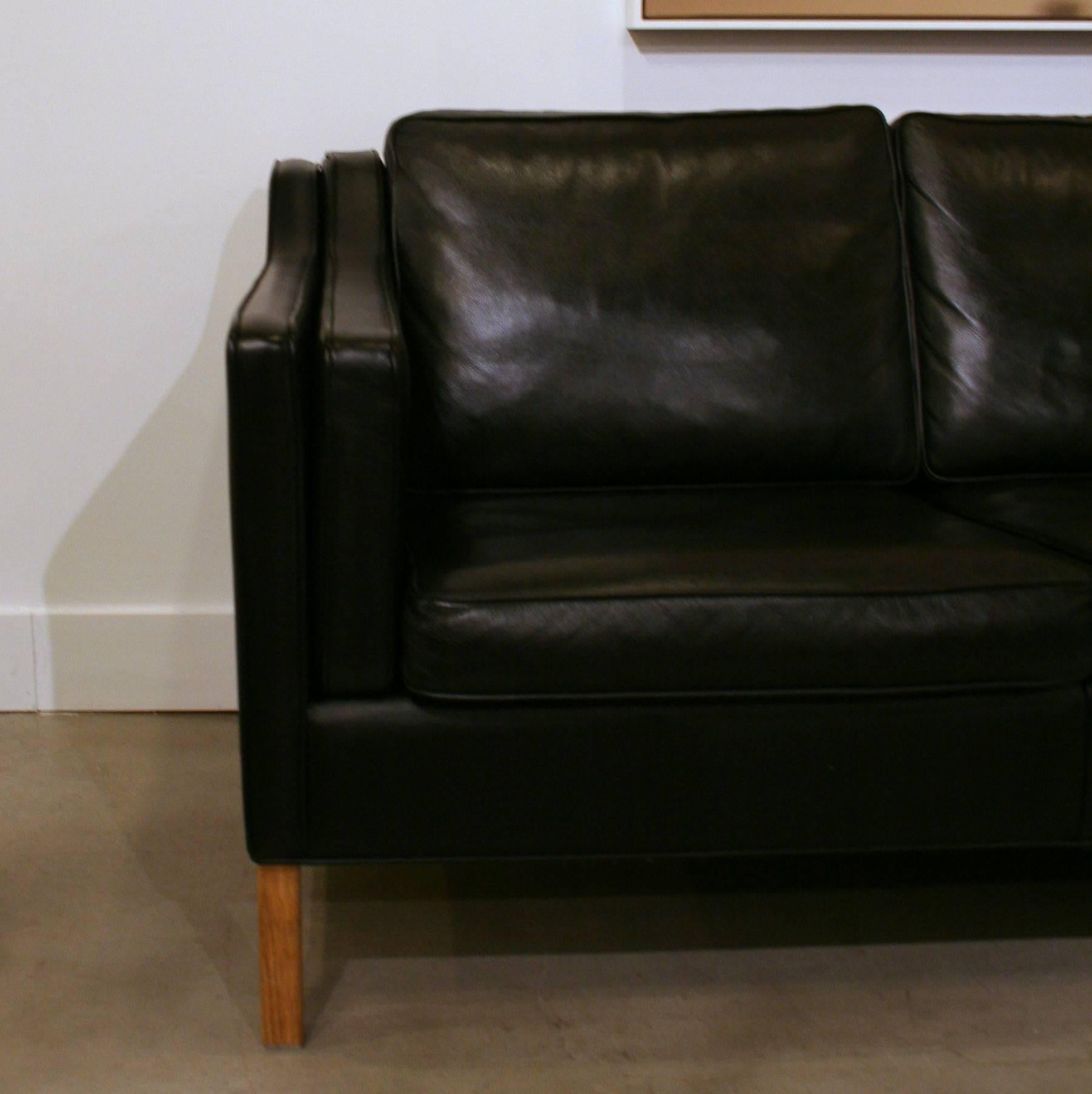 Scandinavian Modern Vintage Danish Leather Three-Seat Sofa