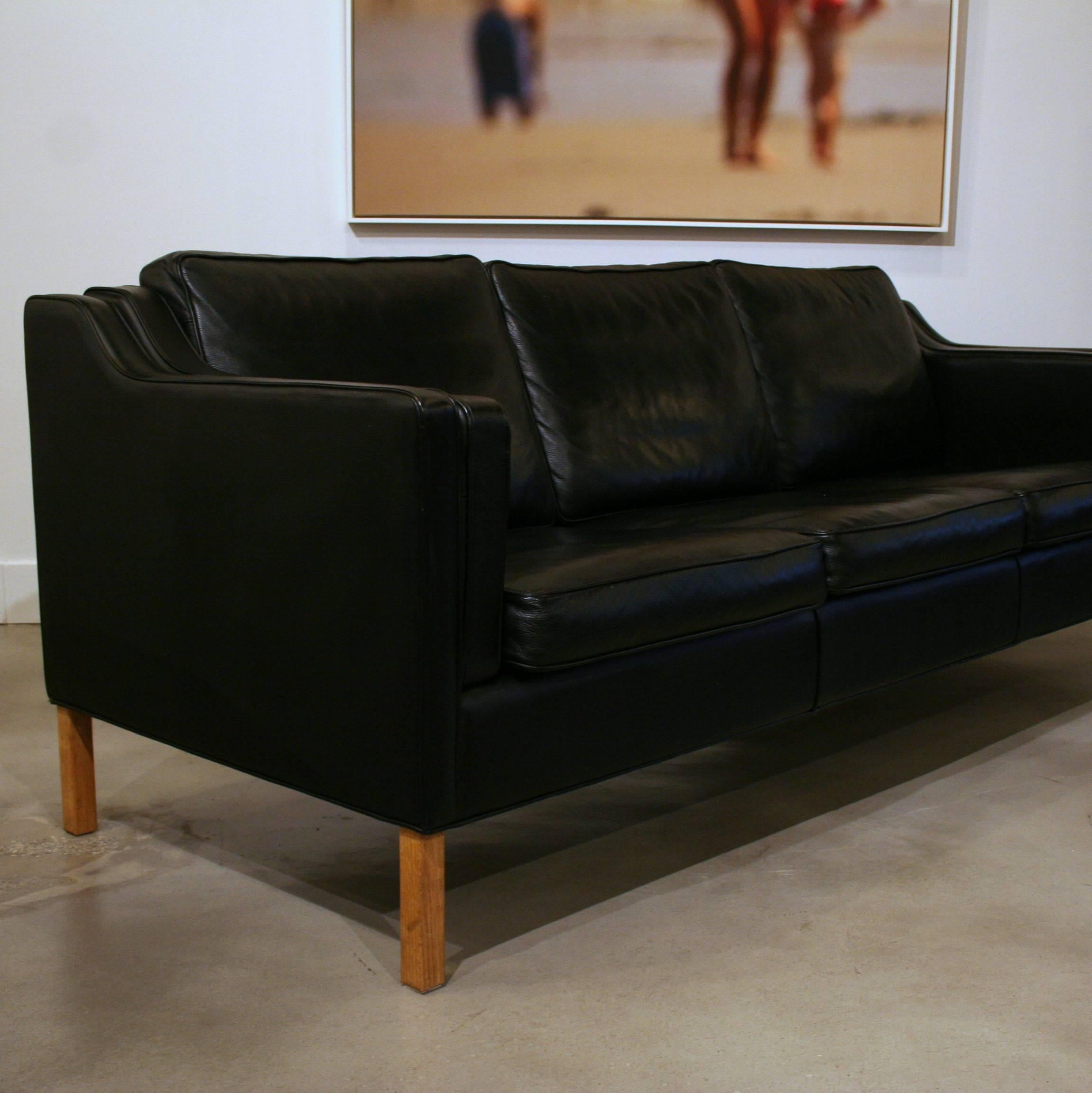 Mid-20th Century Vintage Danish Leather Three-Seat Sofa