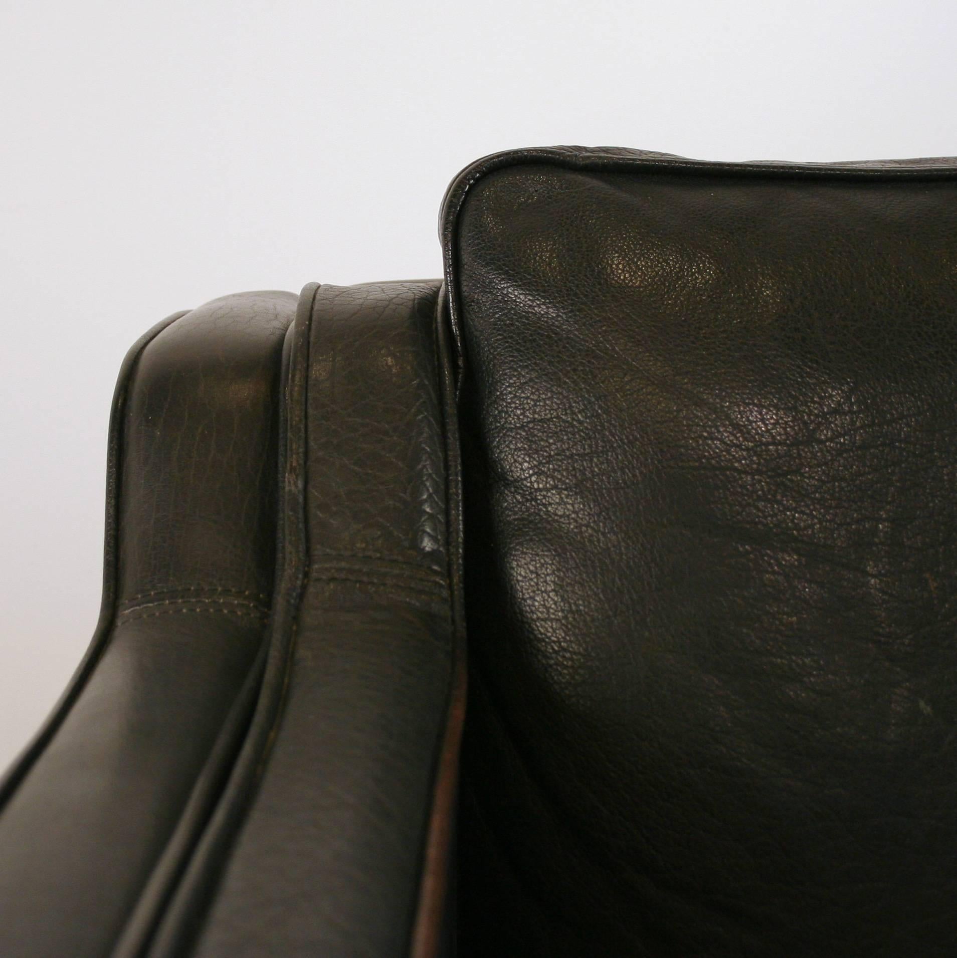 Vintage Danish Three-Seat Black Leather Sofa 1