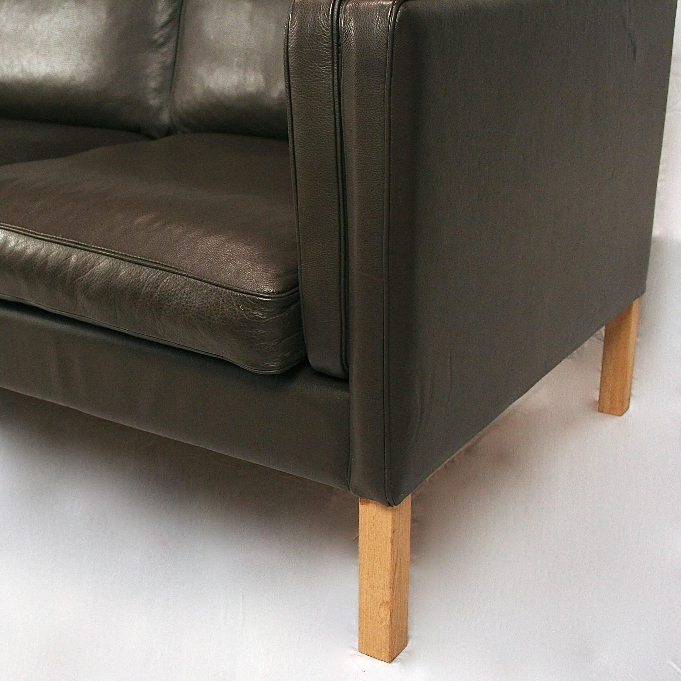 Mid-20th Century Vintage Danish Chocolate Brown Leather Three-Seat Sofa For Sale
