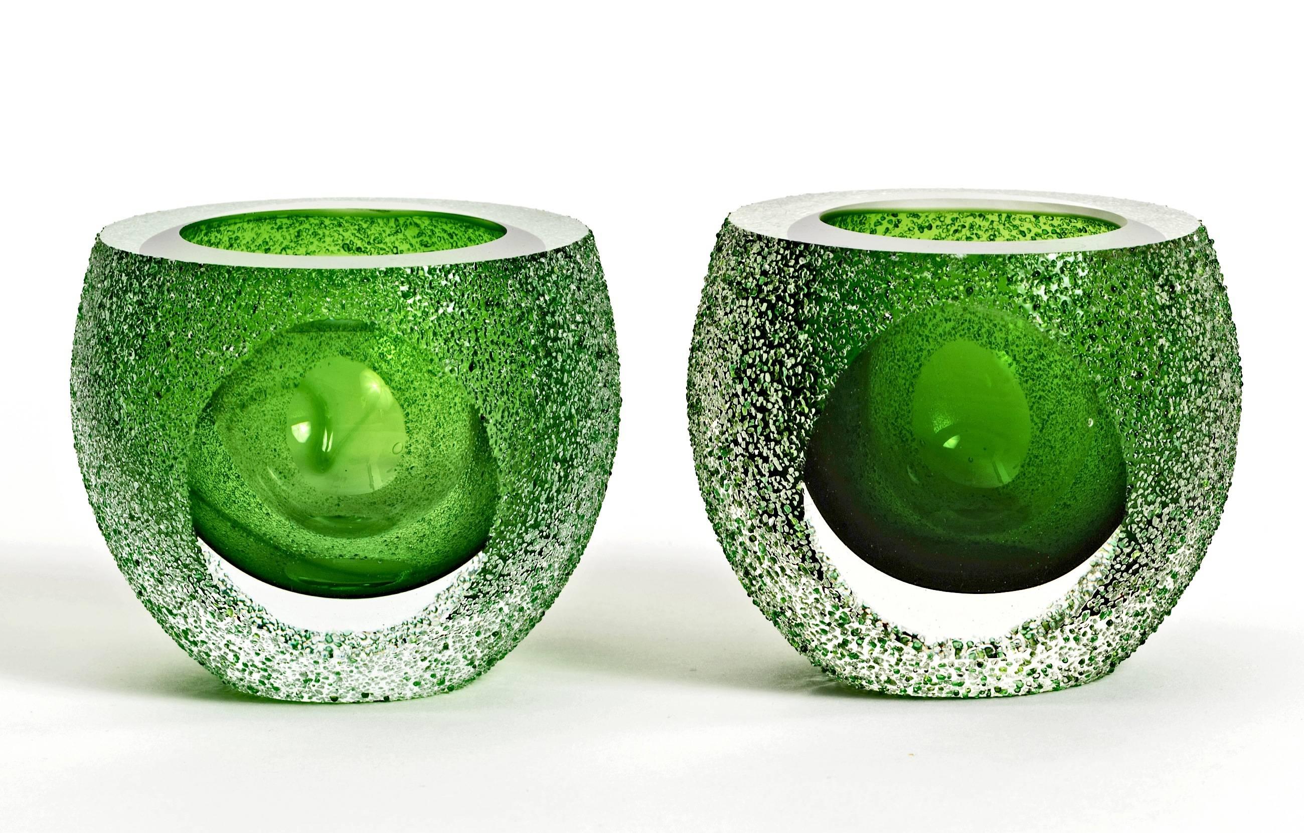 Glass Cool Chunky Pair of 1960s Murano Bowls