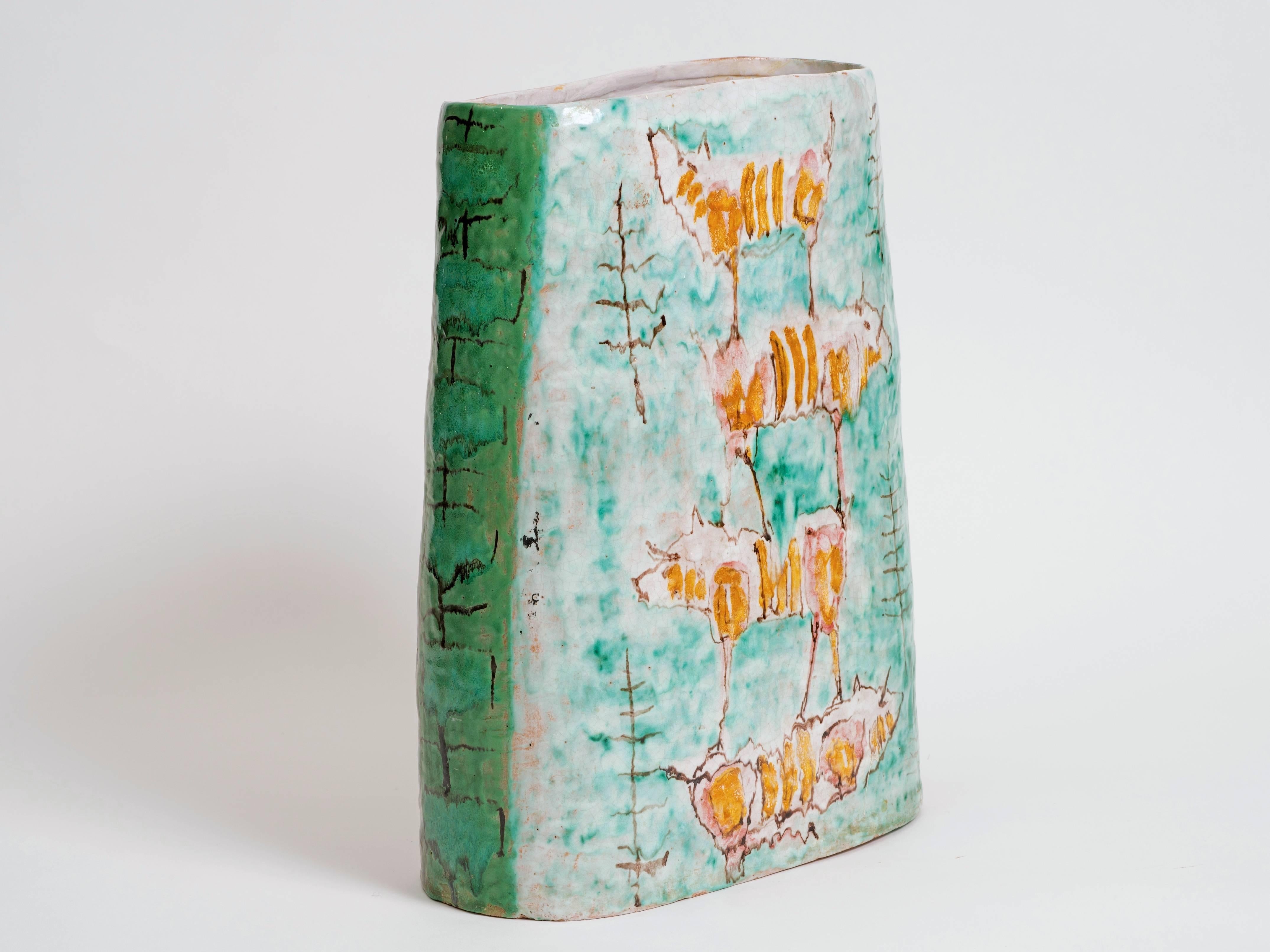 Glazed Rare 1940s Italian Double-Sided Ceramic Vase by Ed Langbein