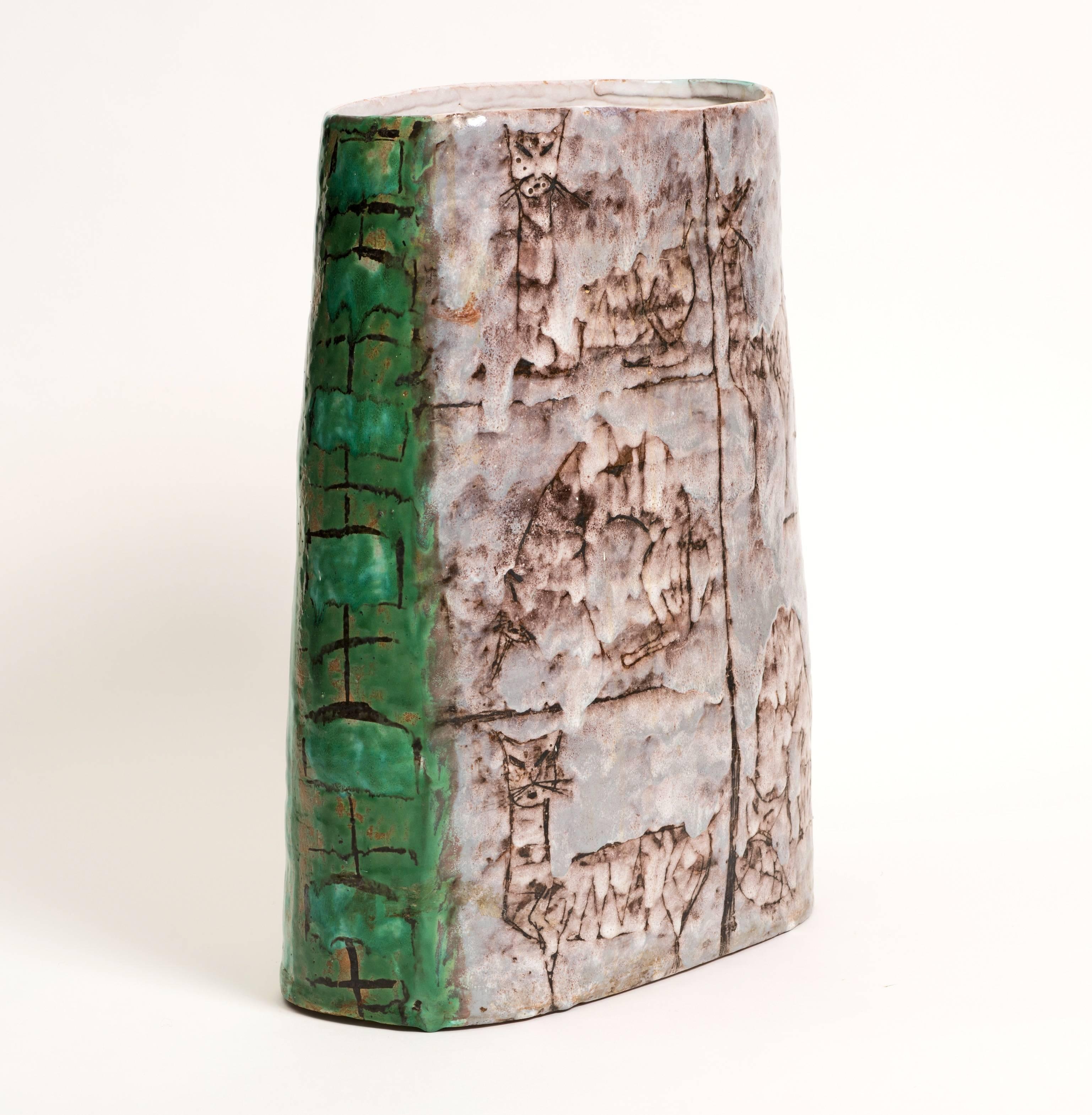 Mid-20th Century Rare 1940s Italian Double-Sided Ceramic Vase by Ed Langbein